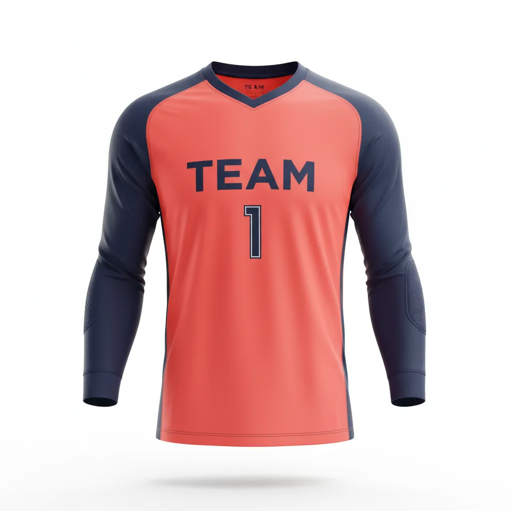 Custom Soccer Goalkeeper Jersey - Navy - Coral Contrast - Front View - Kinexa Sportswear