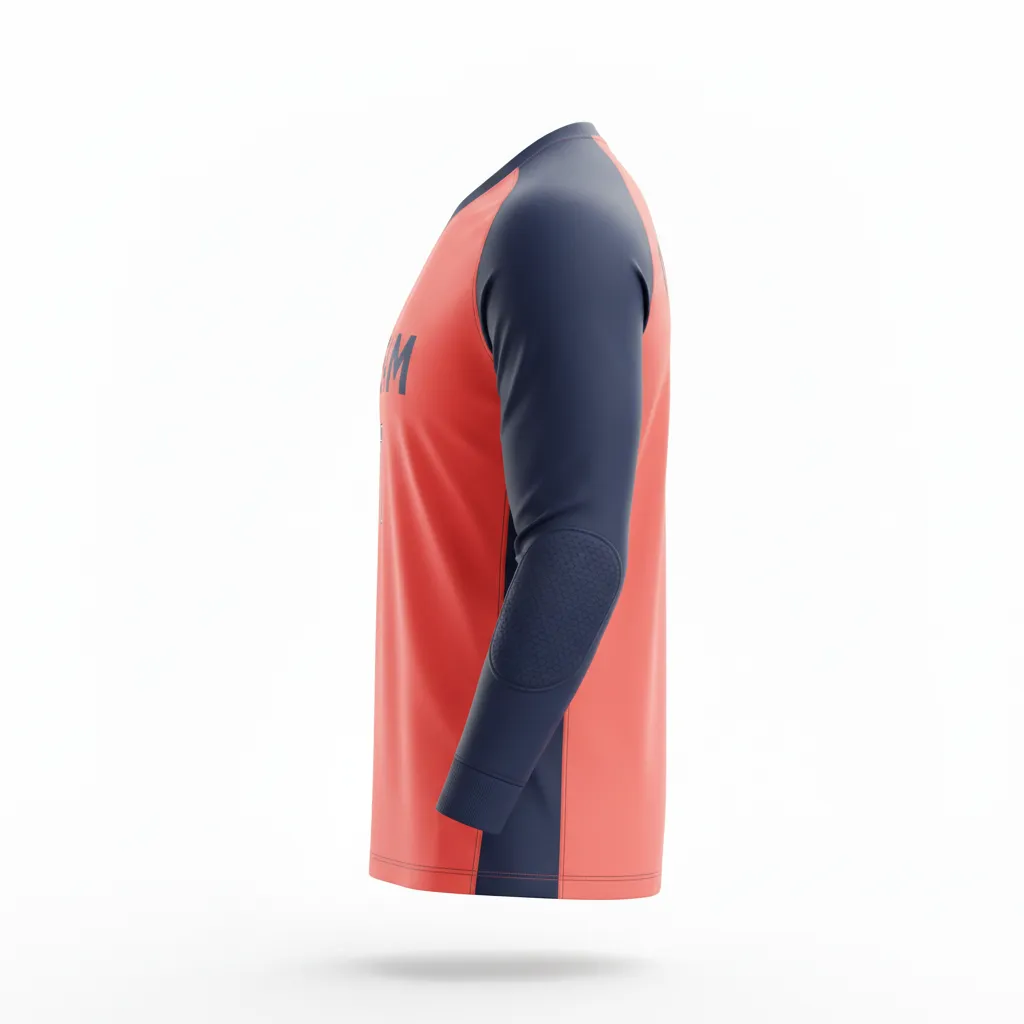 Custom Soccer Goalkeeper Jersey - Navy - Coral Contrast - Side View - Kinexa Sportswear