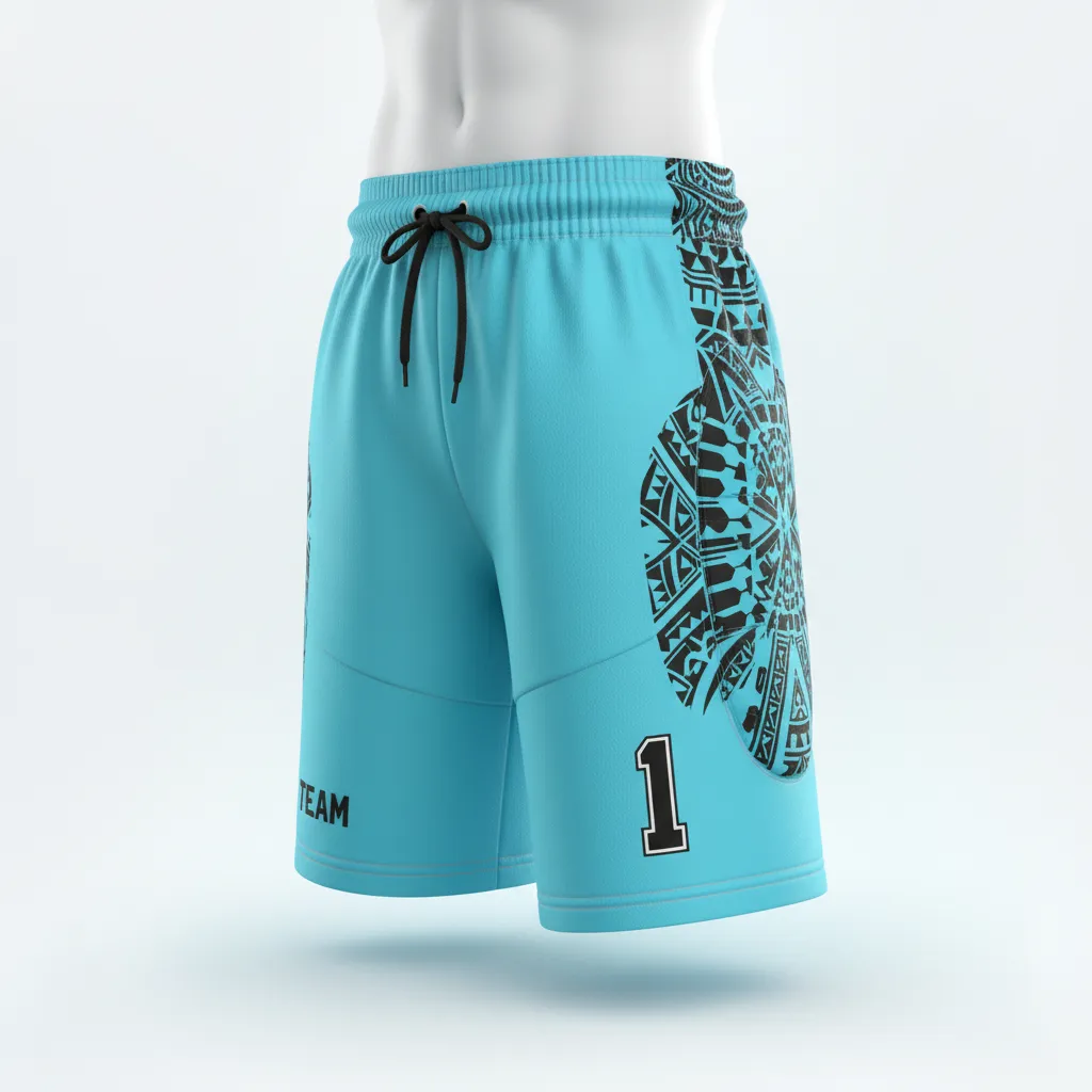 Custom Soccer Goalkeeper Padded Shorts - Black - Aqua Tribal - Front View - Kinexa Sportswear