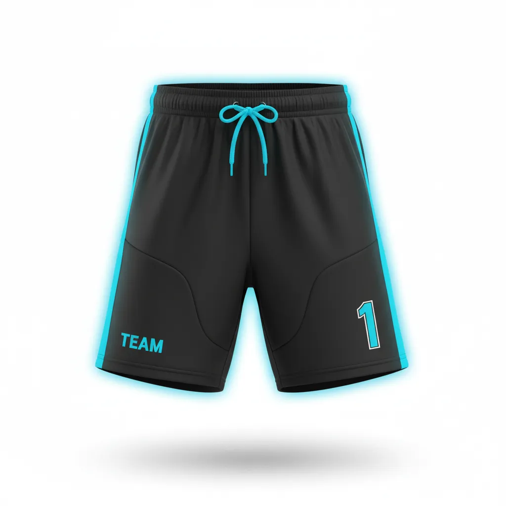 Custom Soccer Goalkeeper Padded Shorts - Black - Cyan Glow - Front View - Kinexa Sportswear