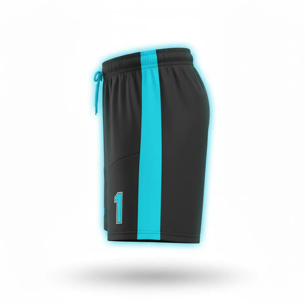 Custom Soccer Goalkeeper Padded Shorts - Black - Cyan Glow - Side View - Kinexa Sportswear