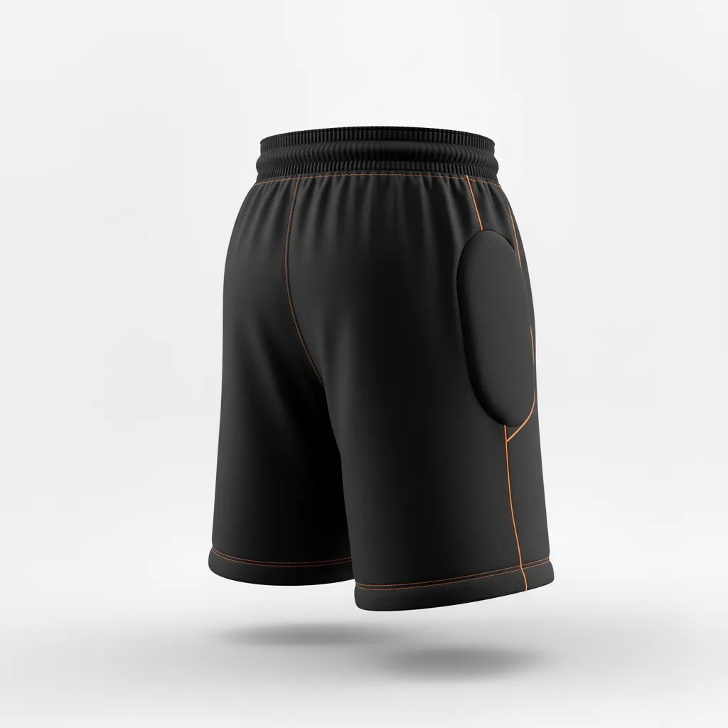 Custom Soccer Goalkeeper Padded Shorts - Black, Orange - Neon Accent - Back View - Kinexa Sportswear