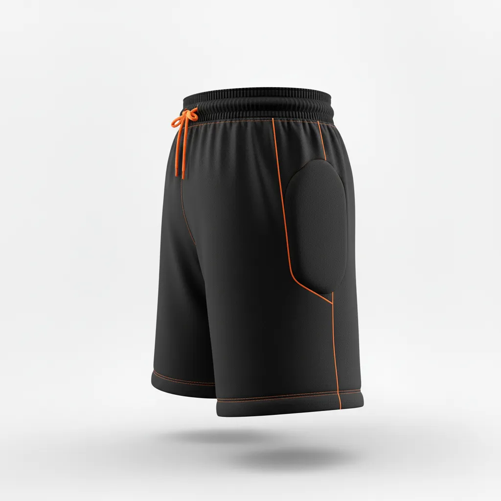 Custom Soccer Goalkeeper Padded Shorts - Black, Orange - Neon Accent - Side View - Kinexa Sportswear