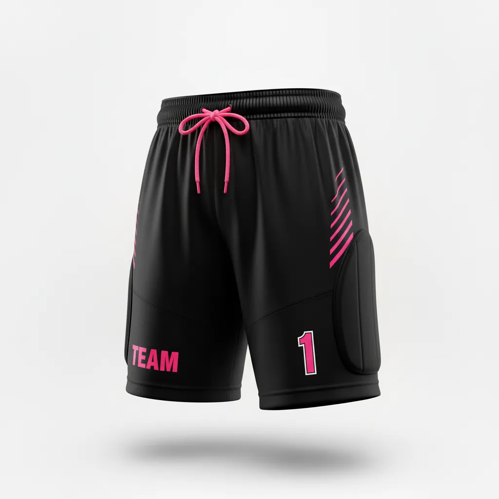 Custom Soccer Goalkeeper Padded Shorts - Black, Pink - Neon Accent - Front View - Kinexa Sportswear