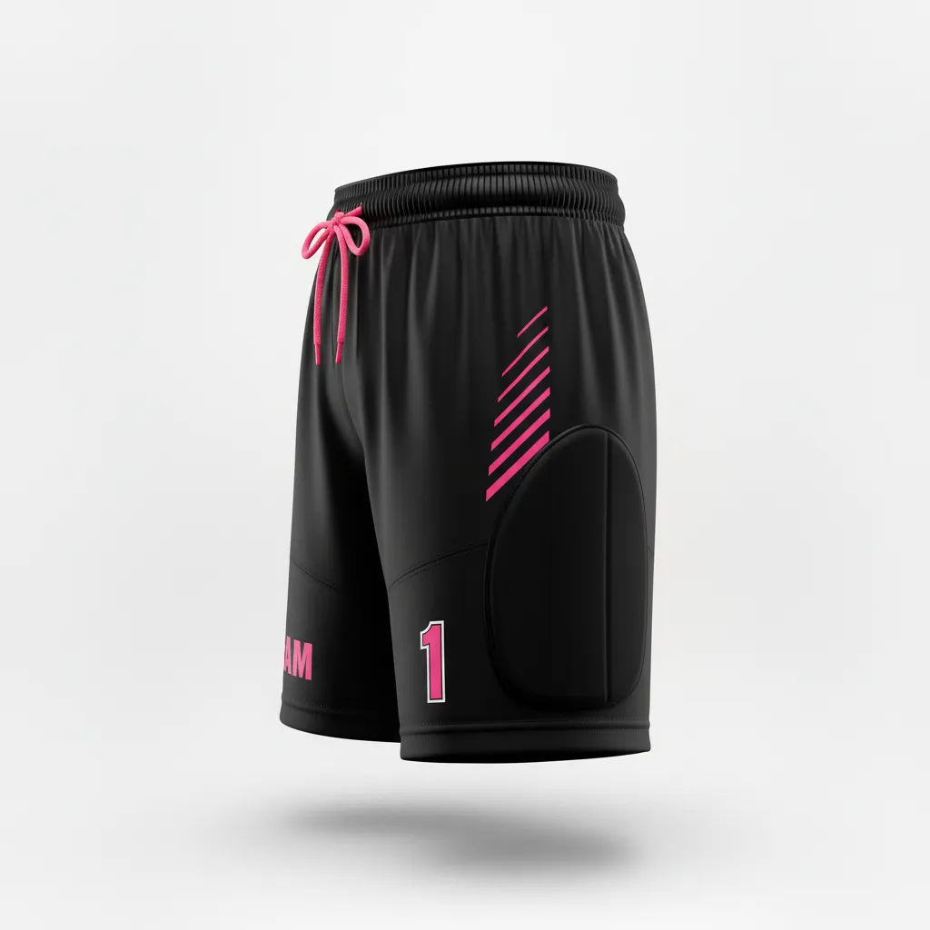 Custom Soccer Goalkeeper Padded Shorts - Black, Pink - Neon Accent - Side View - Kinexa Sportswear