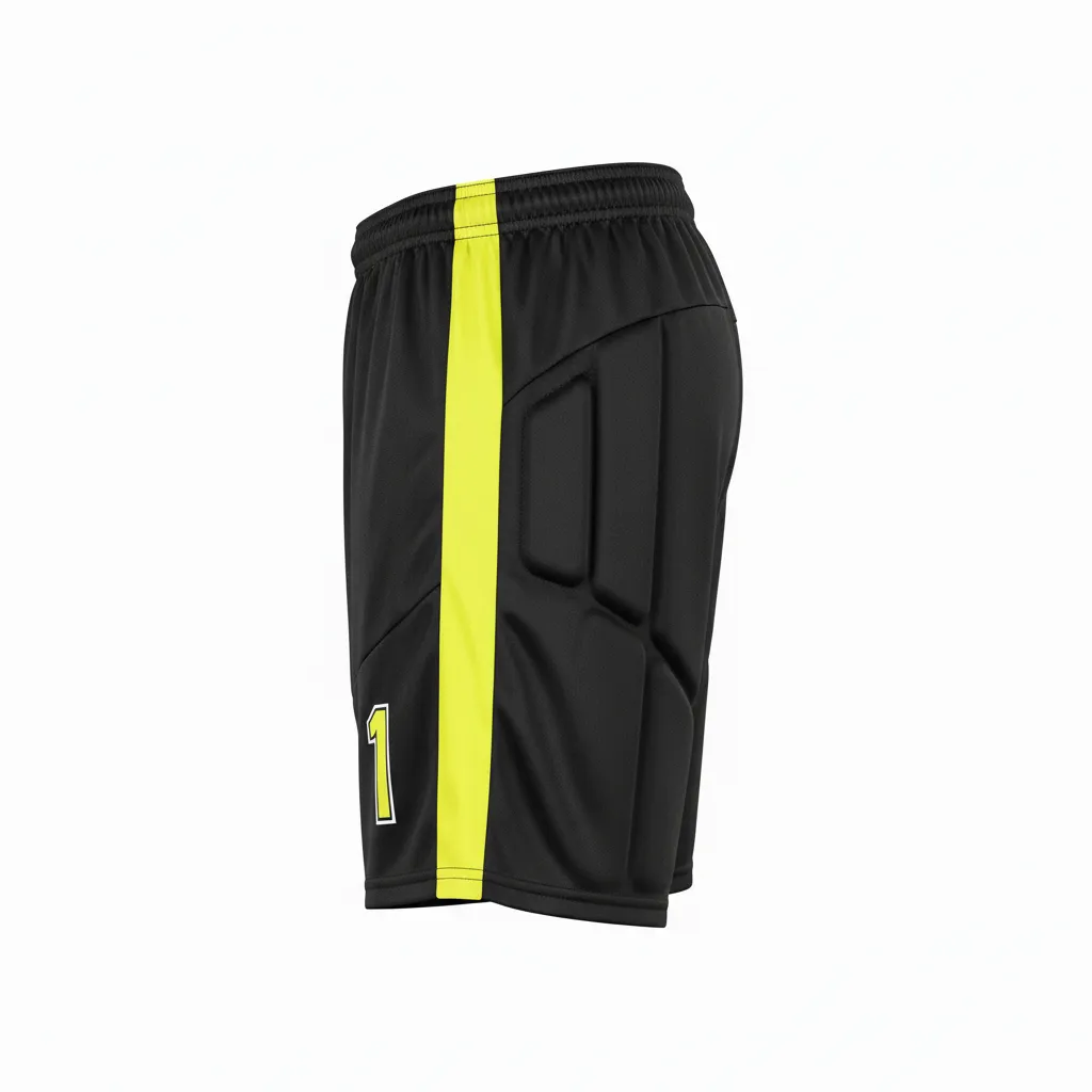 Custom Soccer Goalkeeper Padded Shorts - Black, Yellow - Neon - Side View - Kinexa Sportswear