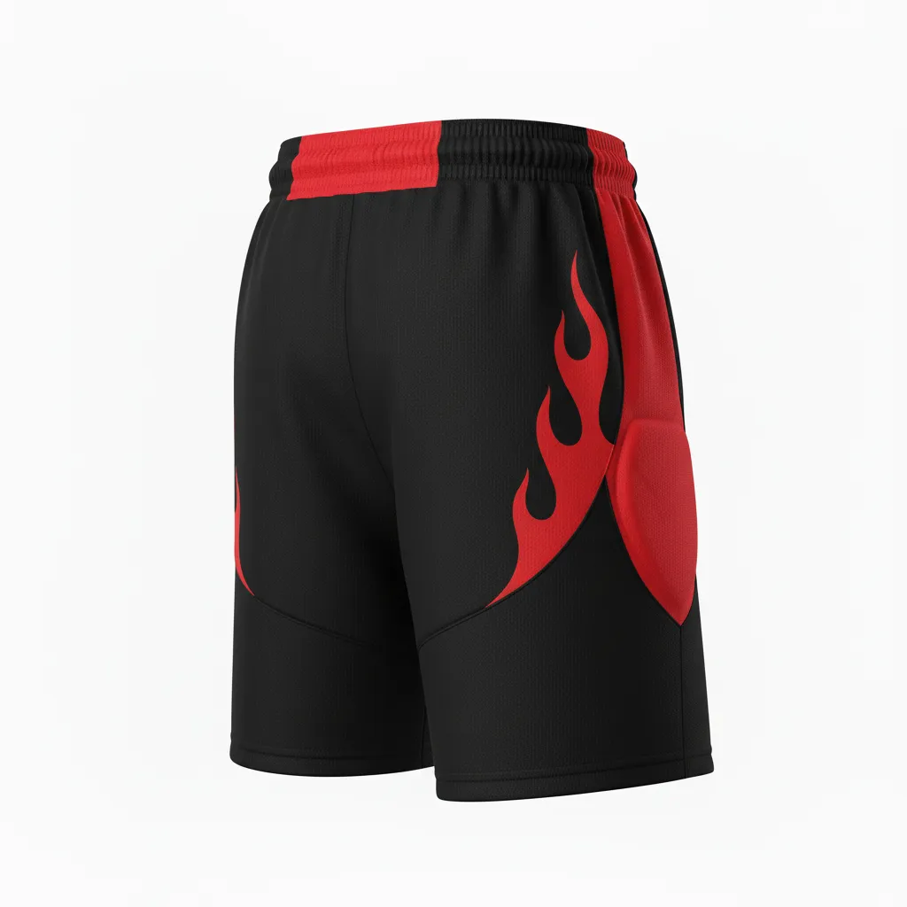 Custom Soccer Goalkeeper Padded Shorts - Black, Red - Flame - Back View - Kinexa Sportswear