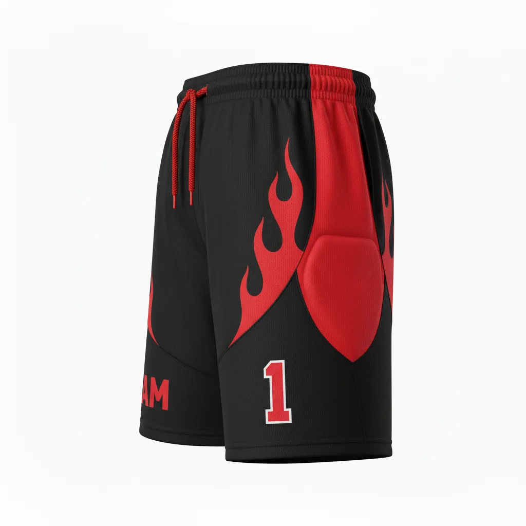 Custom Soccer Goalkeeper Padded Shorts - Black, Red - Flame - Side View - Kinexa Sportswear