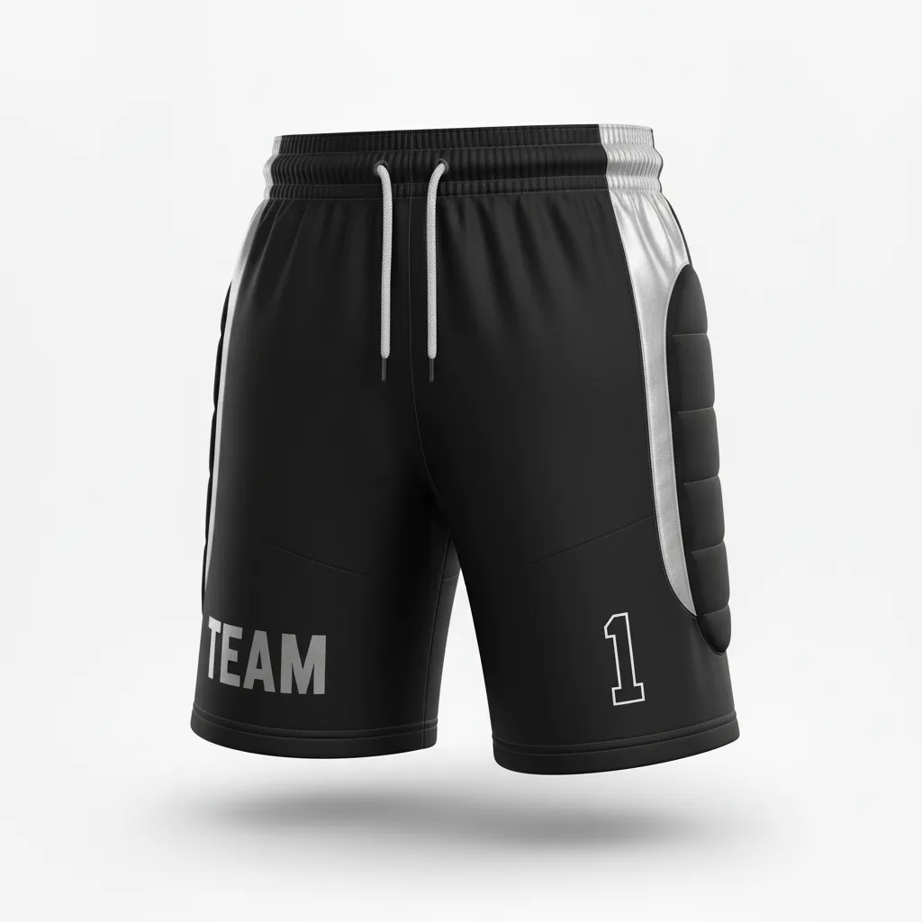 Custom Soccer Goalkeeper Padded Shorts - Black, Silver - Metallic - Front View - Kinexa Sportswear