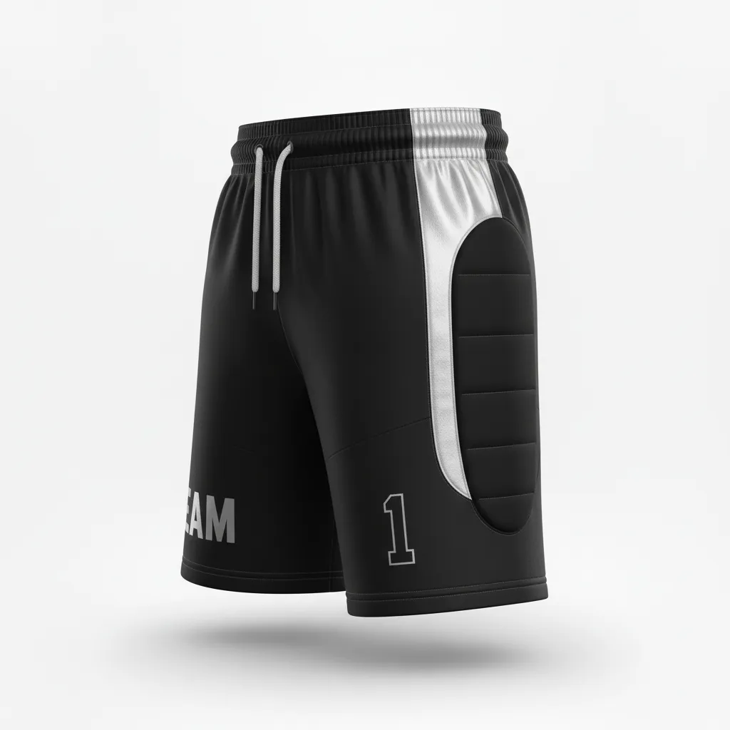 Custom Soccer Goalkeeper Padded Shorts - Black, Silver - Metallic - Side View - Kinexa Sportswear