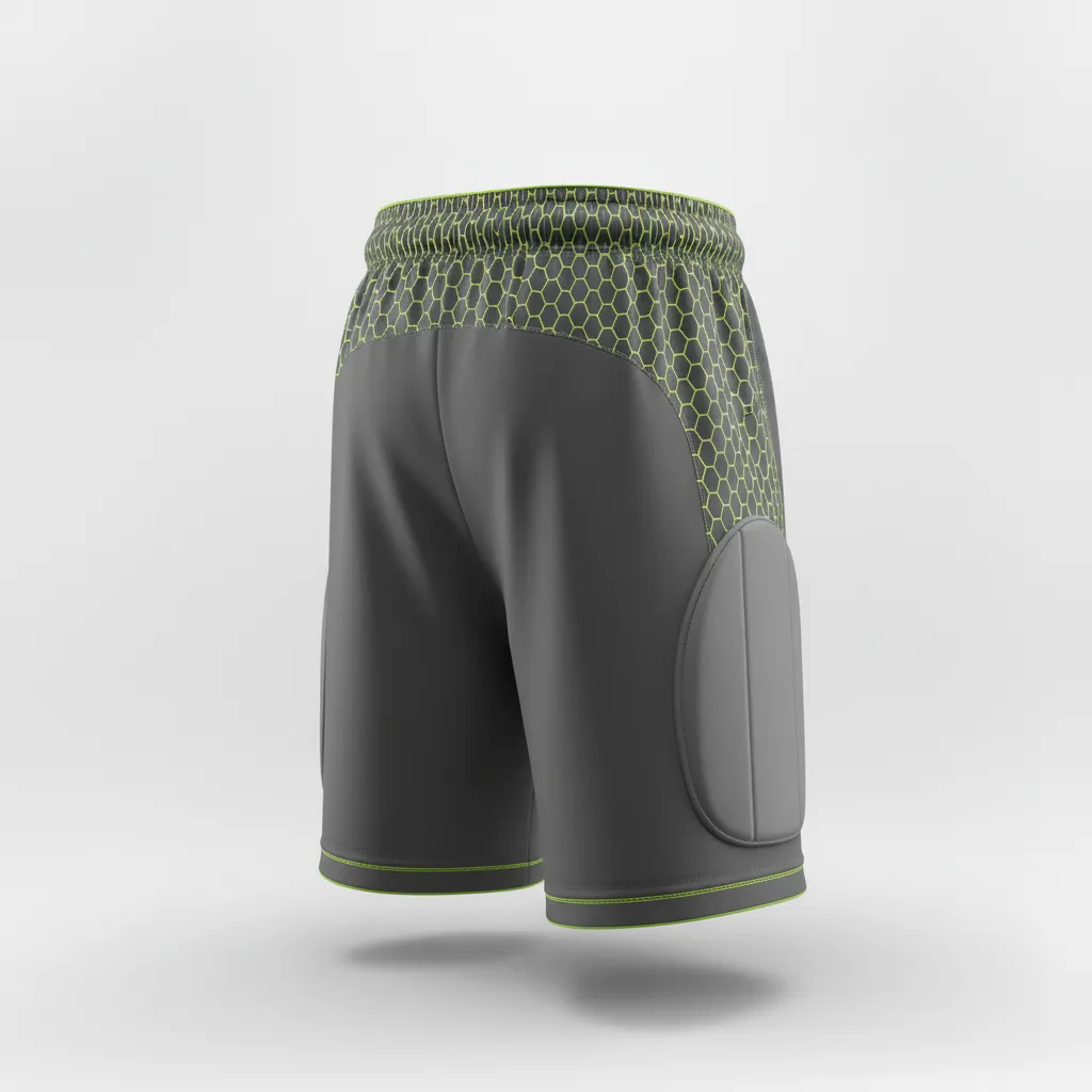 Custom Soccer Goalkeeper Padded Shorts - Custom Design - Charcoal Lime Edge - Back View - Kinexa Sportswear