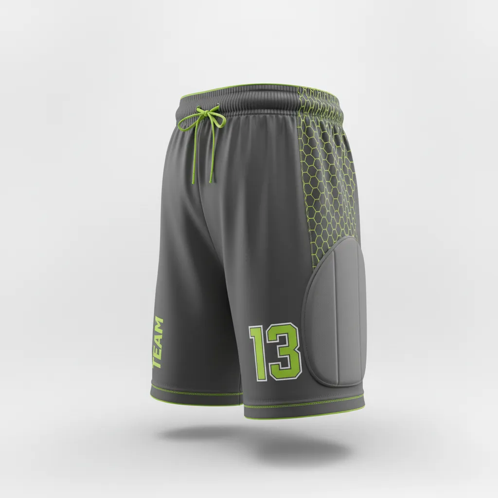 Custom Soccer Goalkeeper Padded Shorts - Custom Design - Charcoal Lime Edge - Front View - Kinexa Sportswear