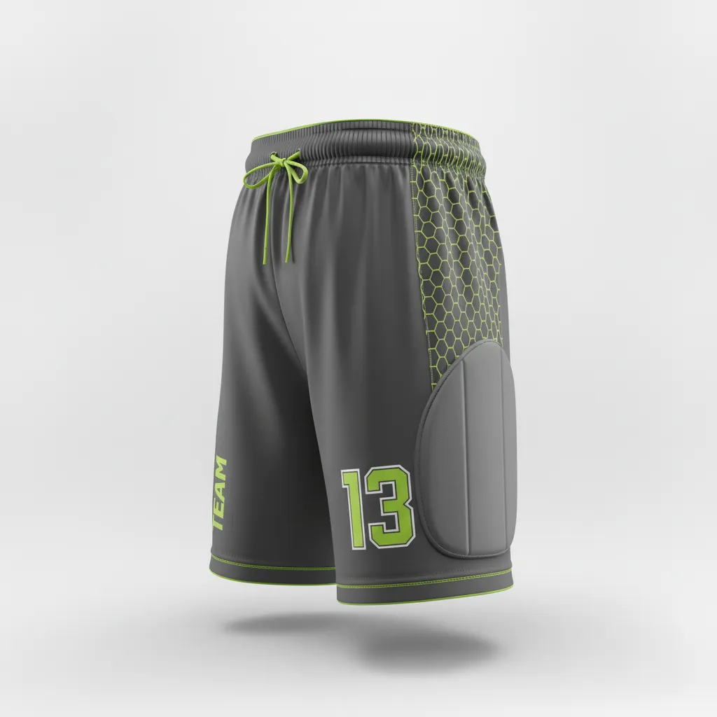 Custom Soccer Goalkeeper Padded Shorts - Custom Design - Charcoal Lime Edge - Side View - Kinexa Sportswear