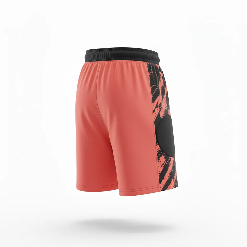 Custom Soccer Goalkeeper Padded Shorts - Black - Coral Splash - Back View - Kinexa Sportswear