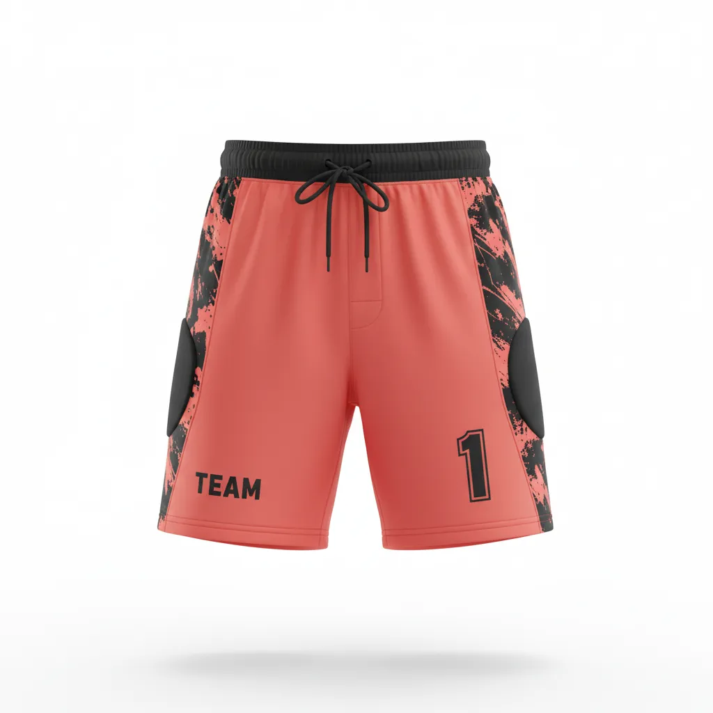 Custom Soccer Goalkeeper Padded Shorts - Black - Coral Splash - Front View - Kinexa Sportswear