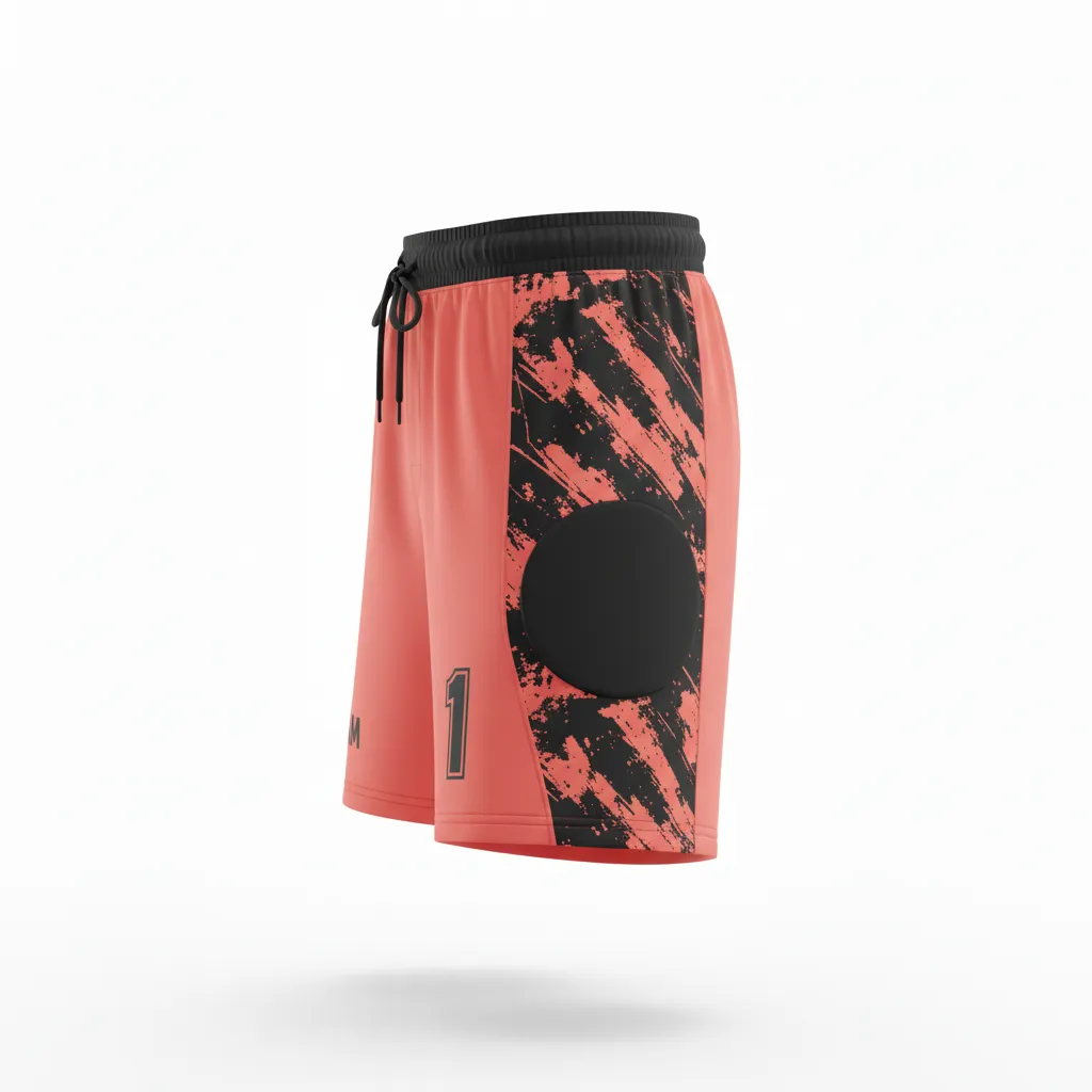 Custom Soccer Goalkeeper Padded Shorts - Black - Coral Splash - Side View - Kinexa Sportswear