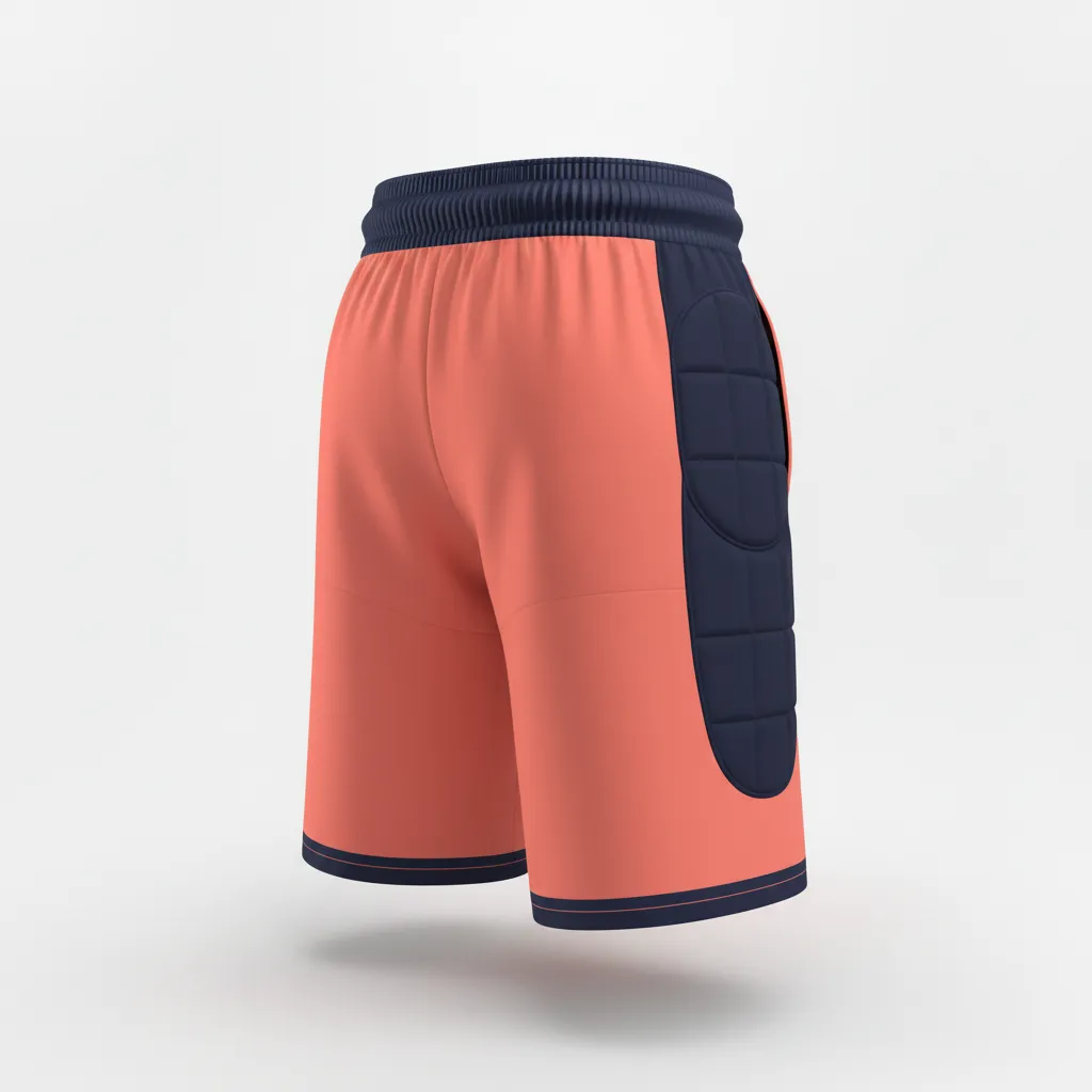 Custom Soccer Goalkeeper Padded Shorts - Navy - Coral Contrast - Back View - Kinexa Sportswear