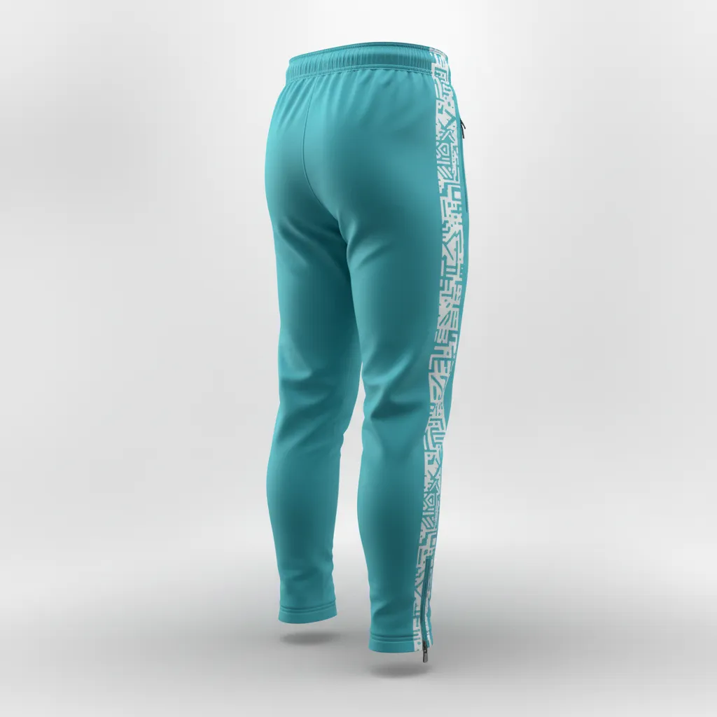 Custom Soccer Jogger Pant - White - Aqua Side Stripes - Back View - Kinexa Sportswear