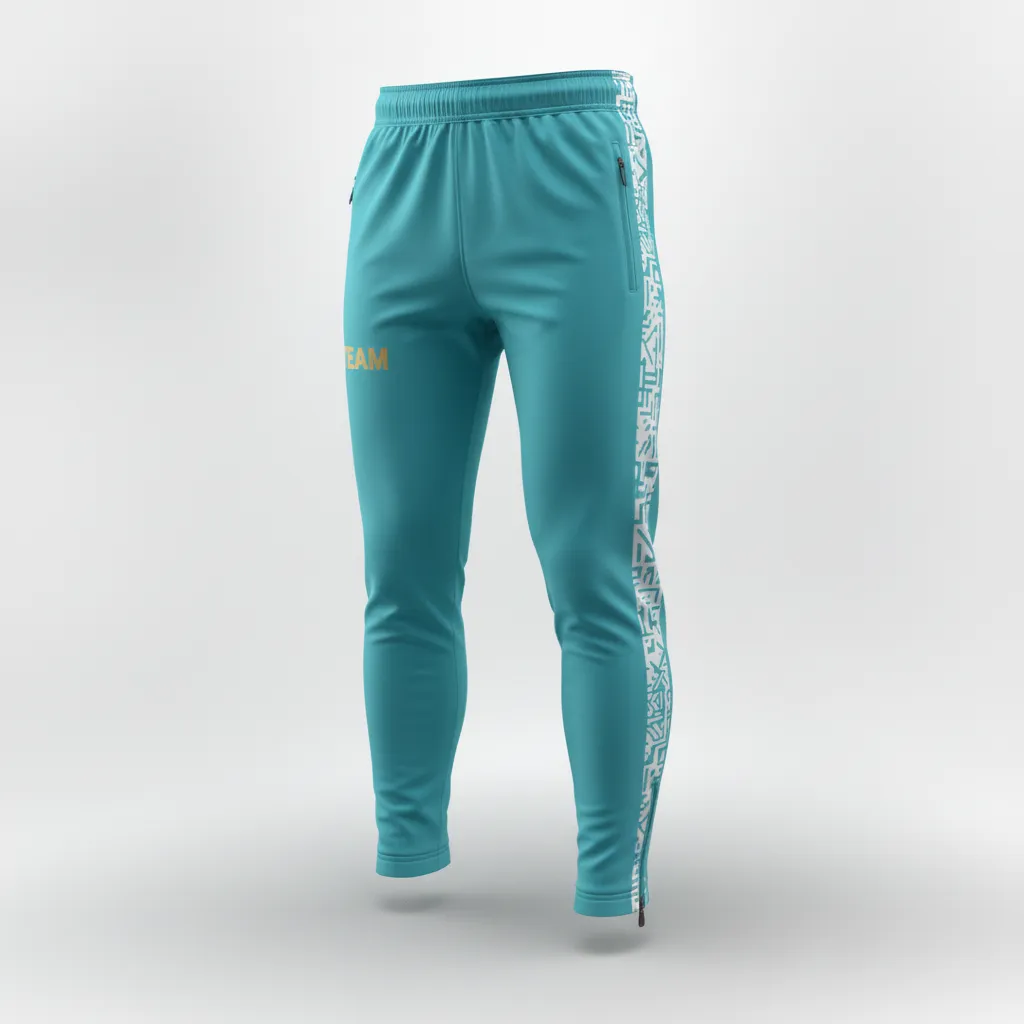 Custom Soccer Jogger Pant - White - Aqua Side Stripes - Front View - Kinexa Sportswear
