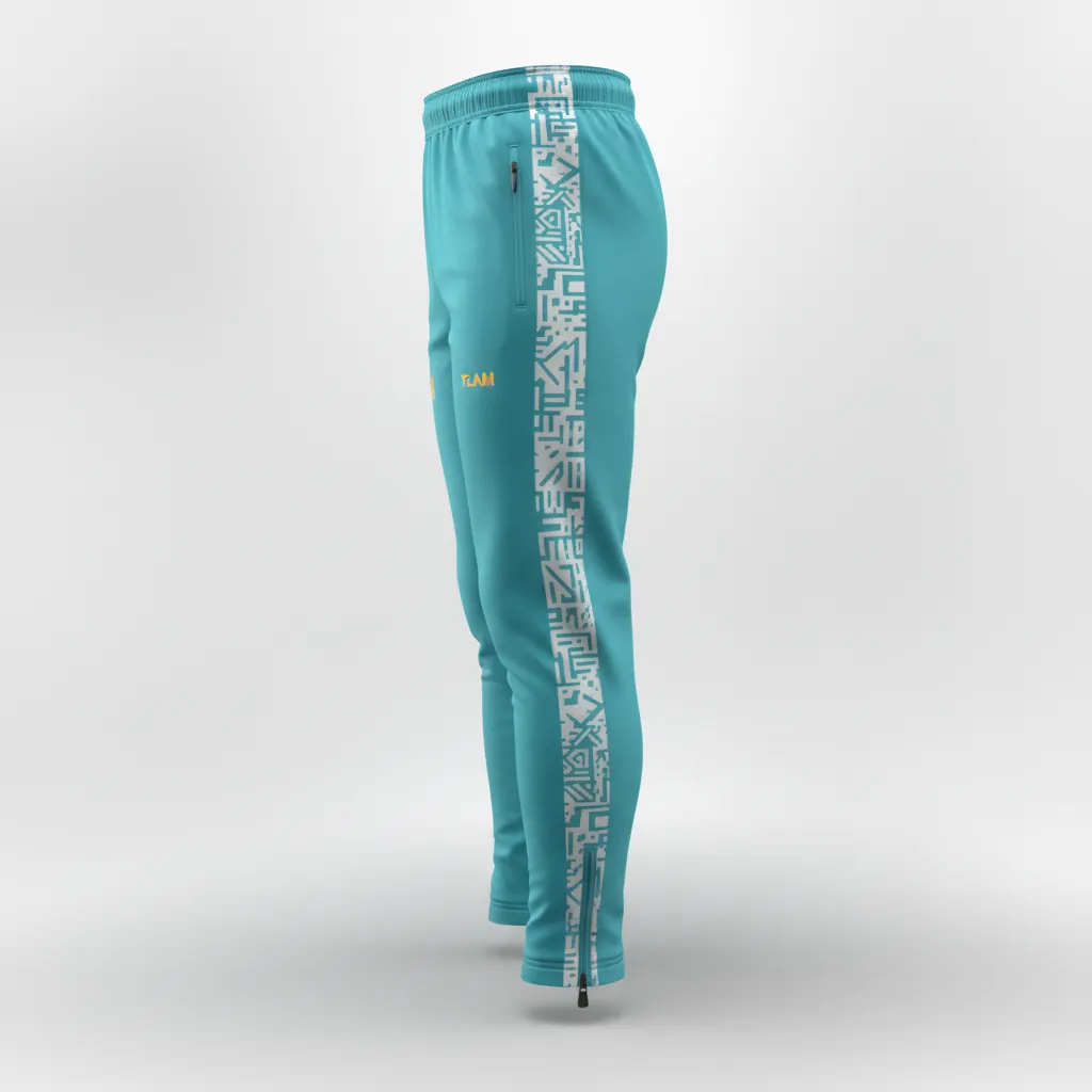 Custom Soccer Jogger Pant - White - Aqua Side Stripes - Side View - Kinexa Sportswear