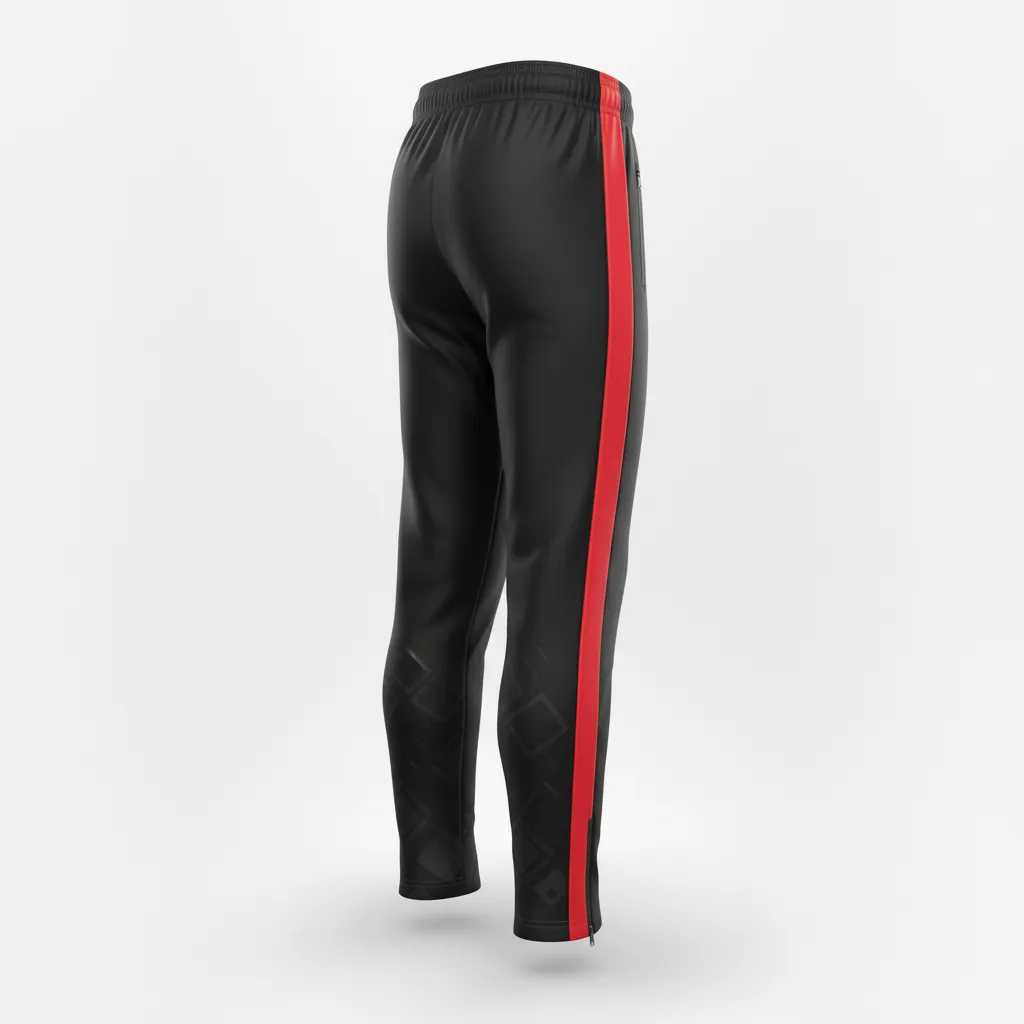 Custom Soccer Jogger Pant - Black, Red - Side Stripes - Back View - Kinexa Sportswear