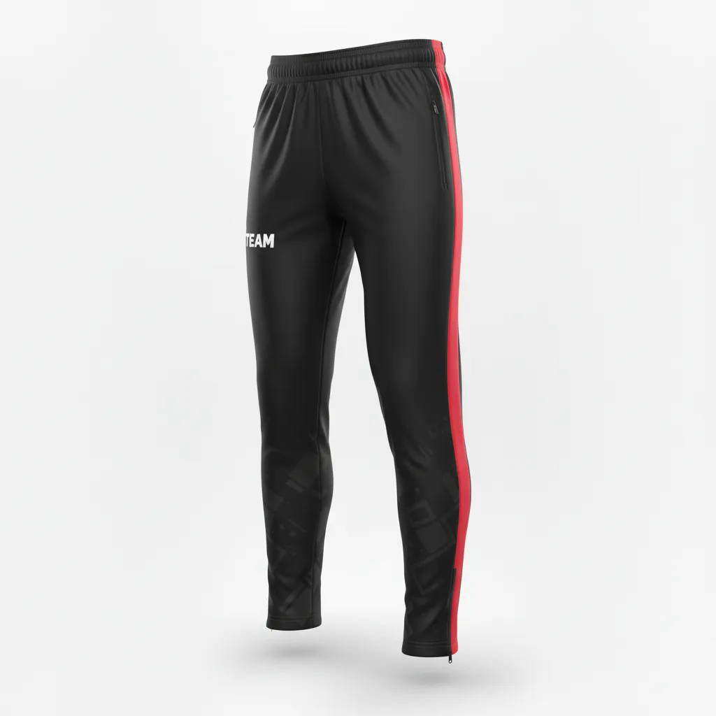 Custom Soccer Jogger Pant - Black, Red - Side Stripes - Front View - Kinexa Sportswear
