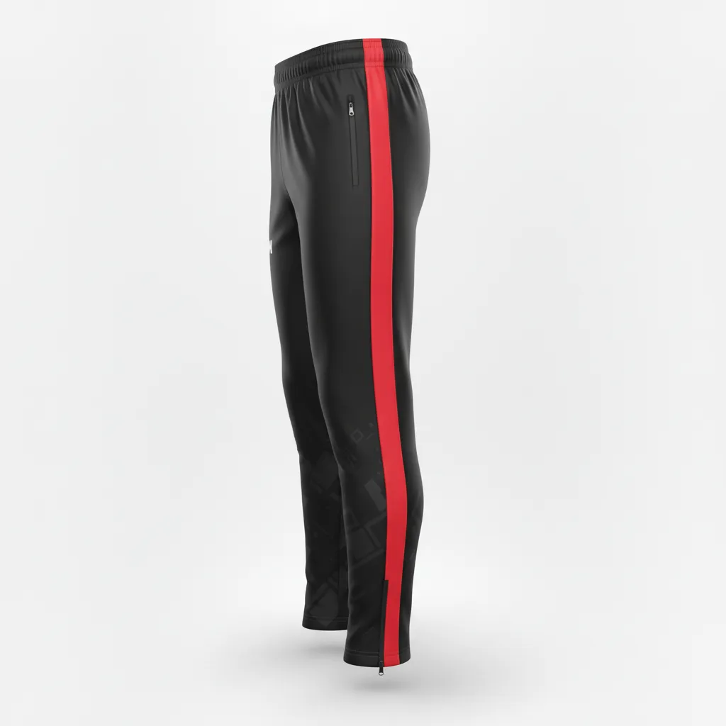 Custom Soccer Jogger Pant - Black, Red - Side Stripes - Side View - Kinexa Sportswear