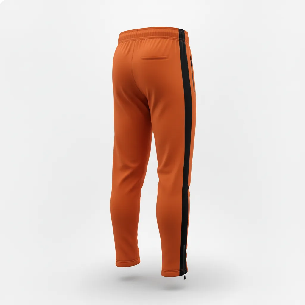 Custom Soccer Jogger Pant - Burnt, Orange, Black - Side Stripes - Back View - Kinexa Sportswear