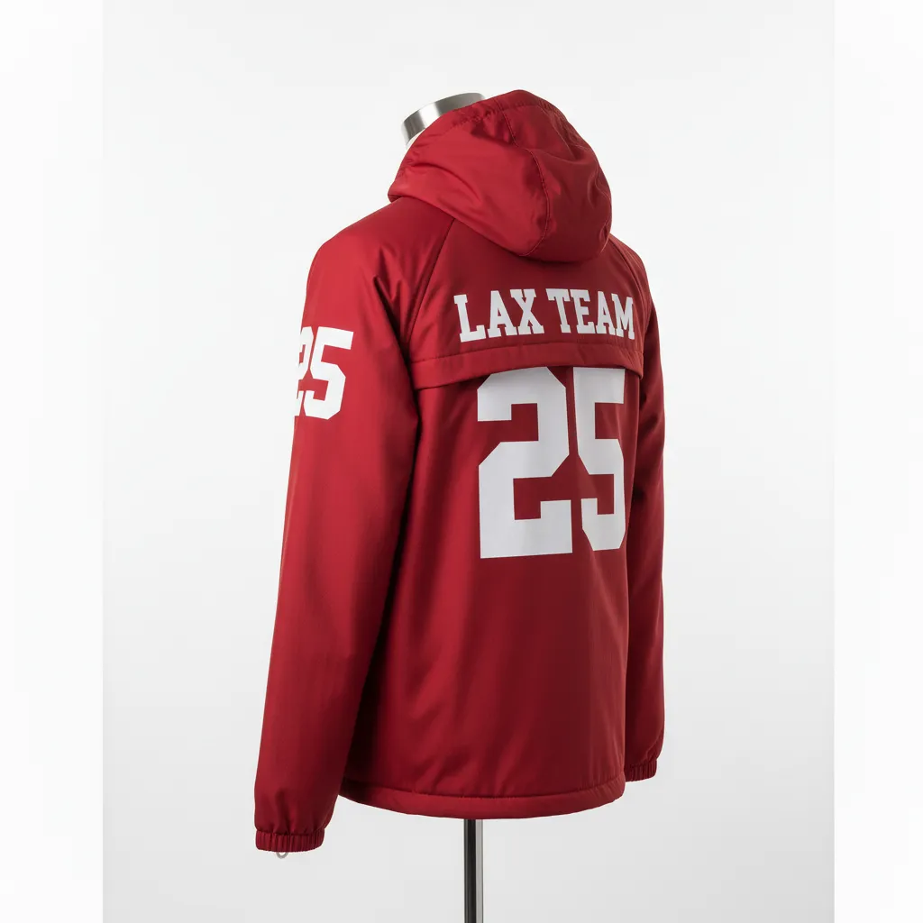 Custom Soccer Lightweight Rain Jacket - Red, White - Lacrosse Windbreaker Cardinal Thunderbird Spirit - Back View - Kinexa Sportswear