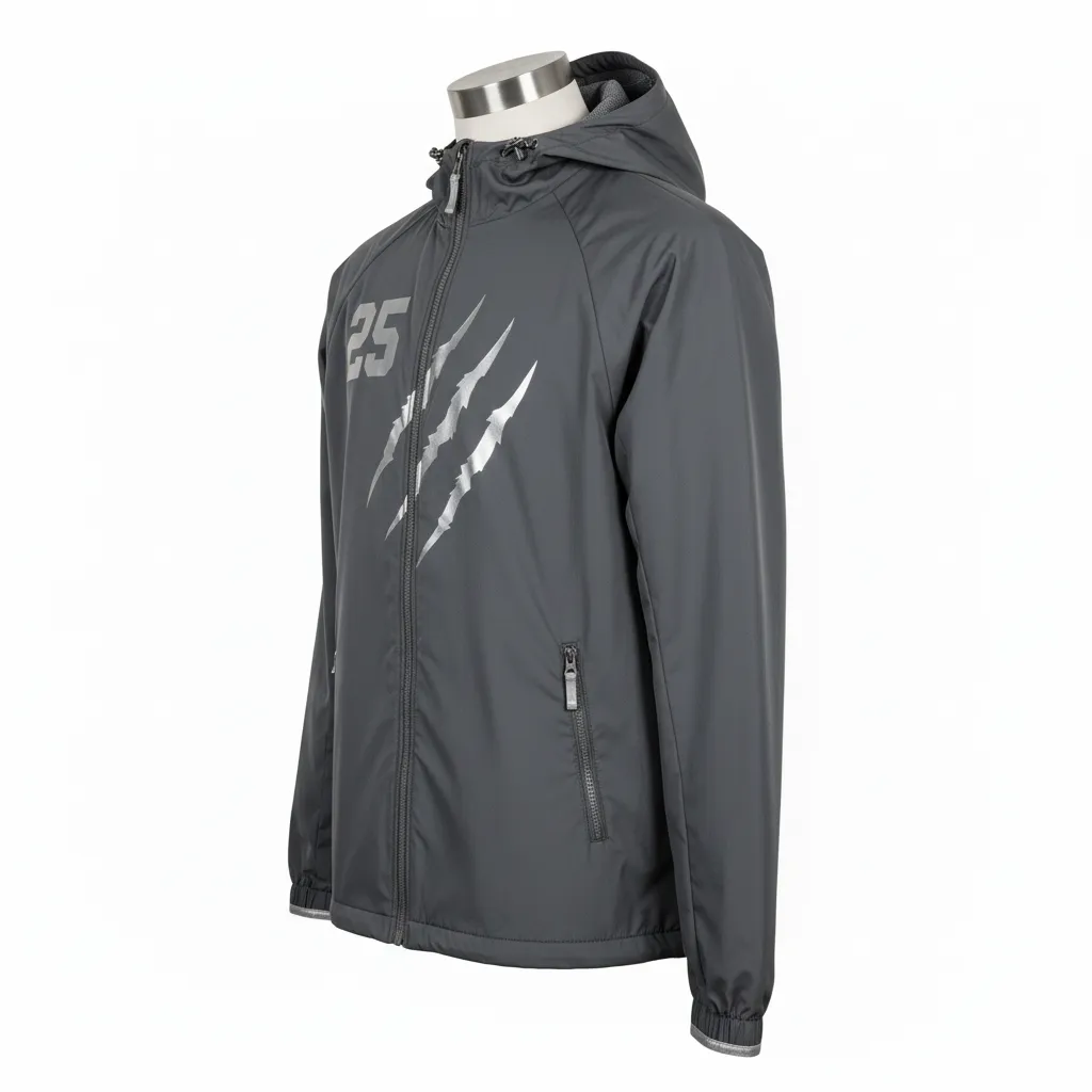 Custom Soccer Lightweight Rain Jacket - Grey, Silver - Lacrosse Windbreaker Charcoal Wolf Pack Hunt - Side View - Kinexa Sportswear