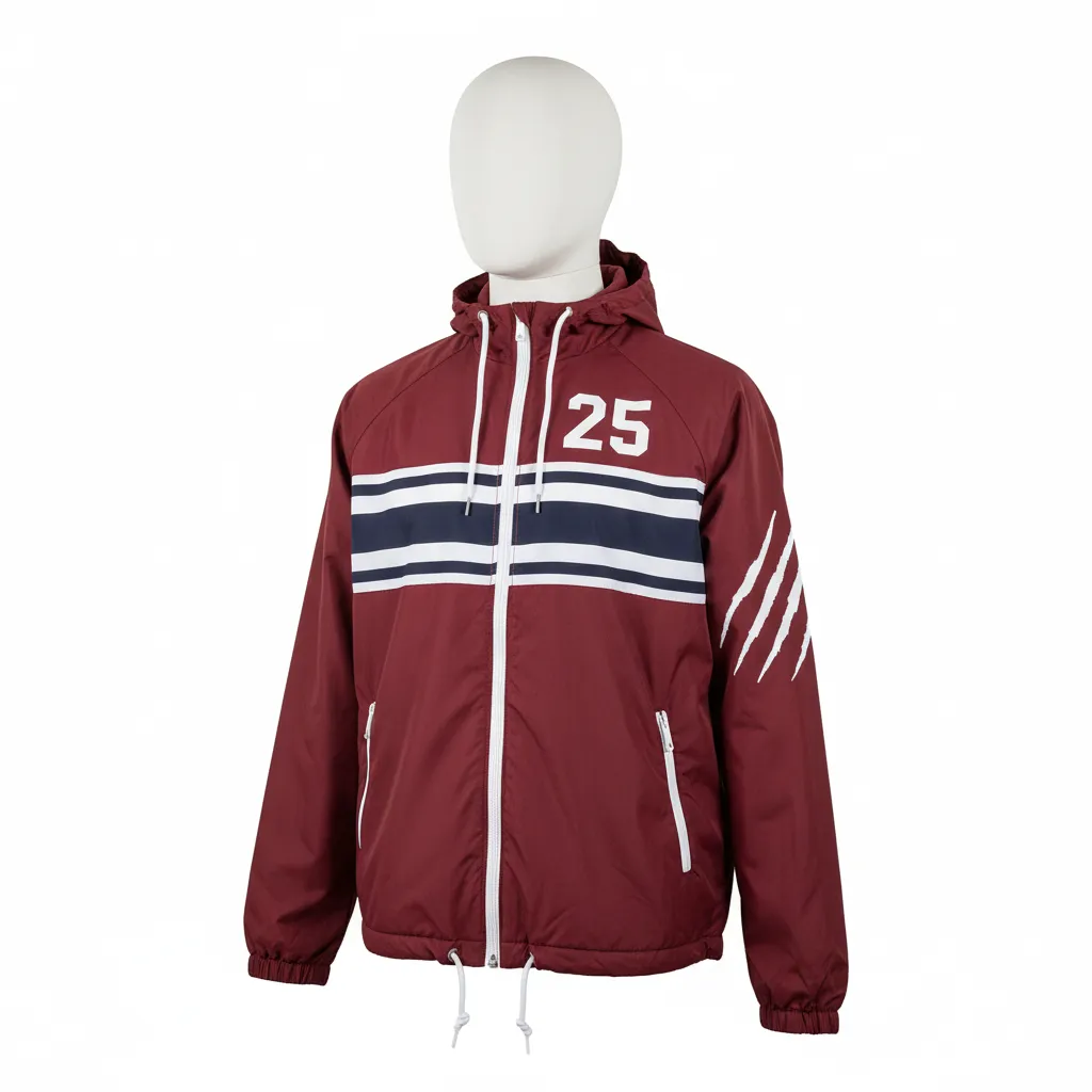 Custom Soccer Lightweight Rain Jacket - Maroon, White - Lacrosse Windbreaker East Coast Prep - Front View - Kinexa Sportswear