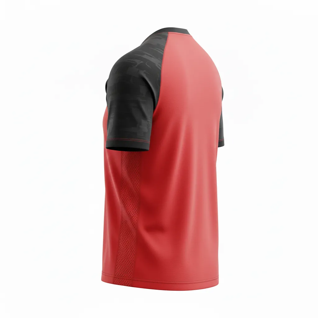 Custom Soccer Long Sleeve Training Jersey - Red, Black - Athletic Shoulder Panels - Back View - Kinexa Sportswear