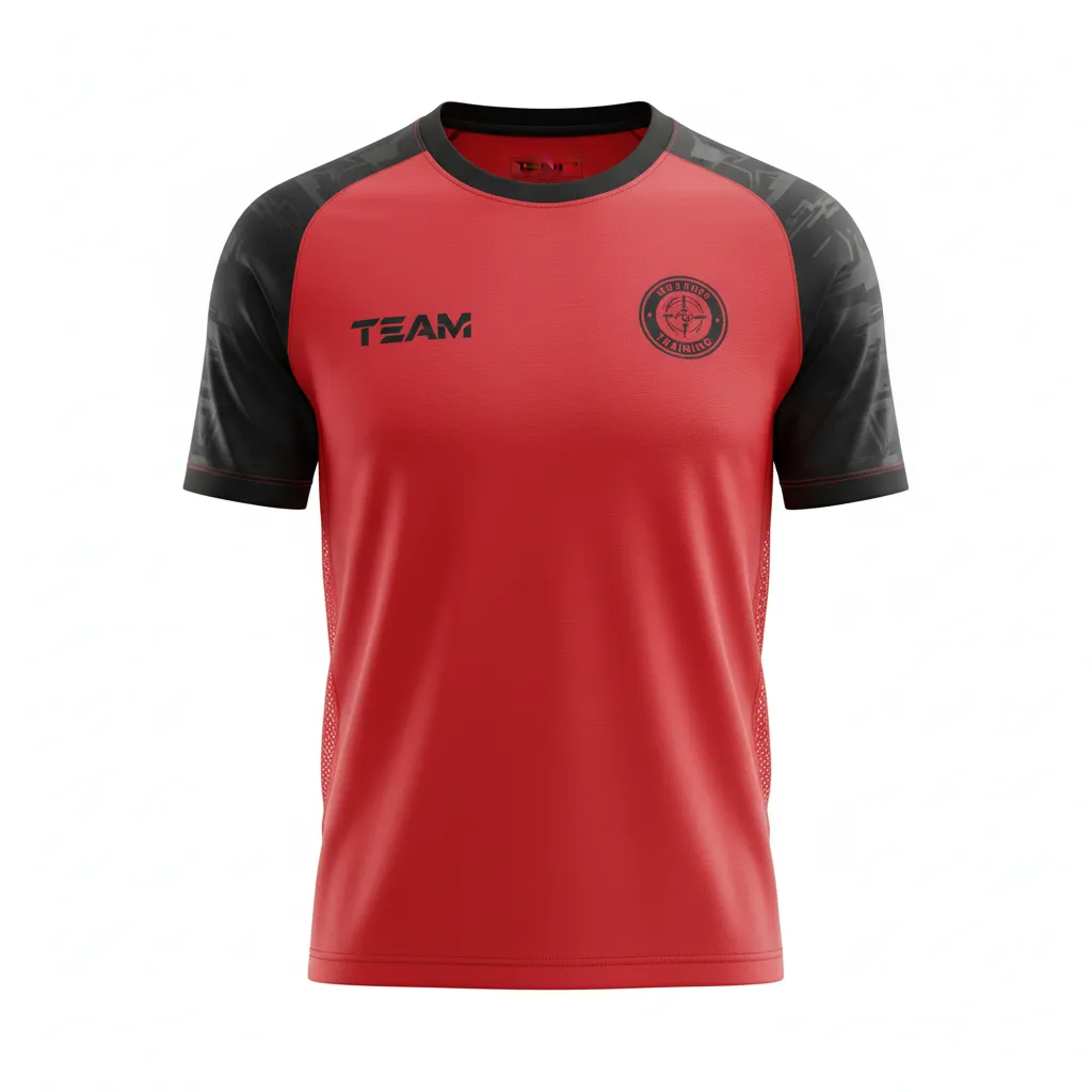 Custom Soccer Long Sleeve Training Jersey - Red, Black - Athletic Shoulder Panels - Front View - Kinexa Sportswear