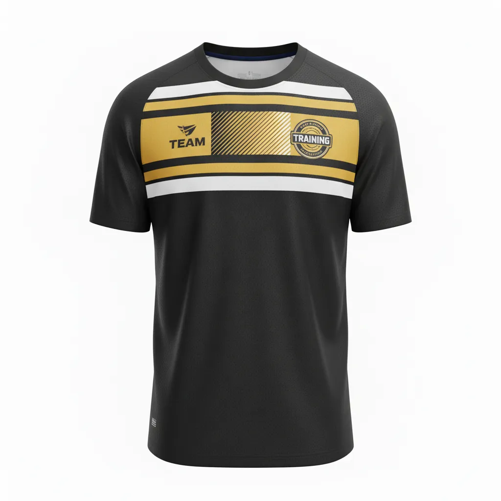 Custom Soccer Long Sleeve Training Jersey - Black, Gold, White - Tricolor - Front View - Kinexa Sportswear