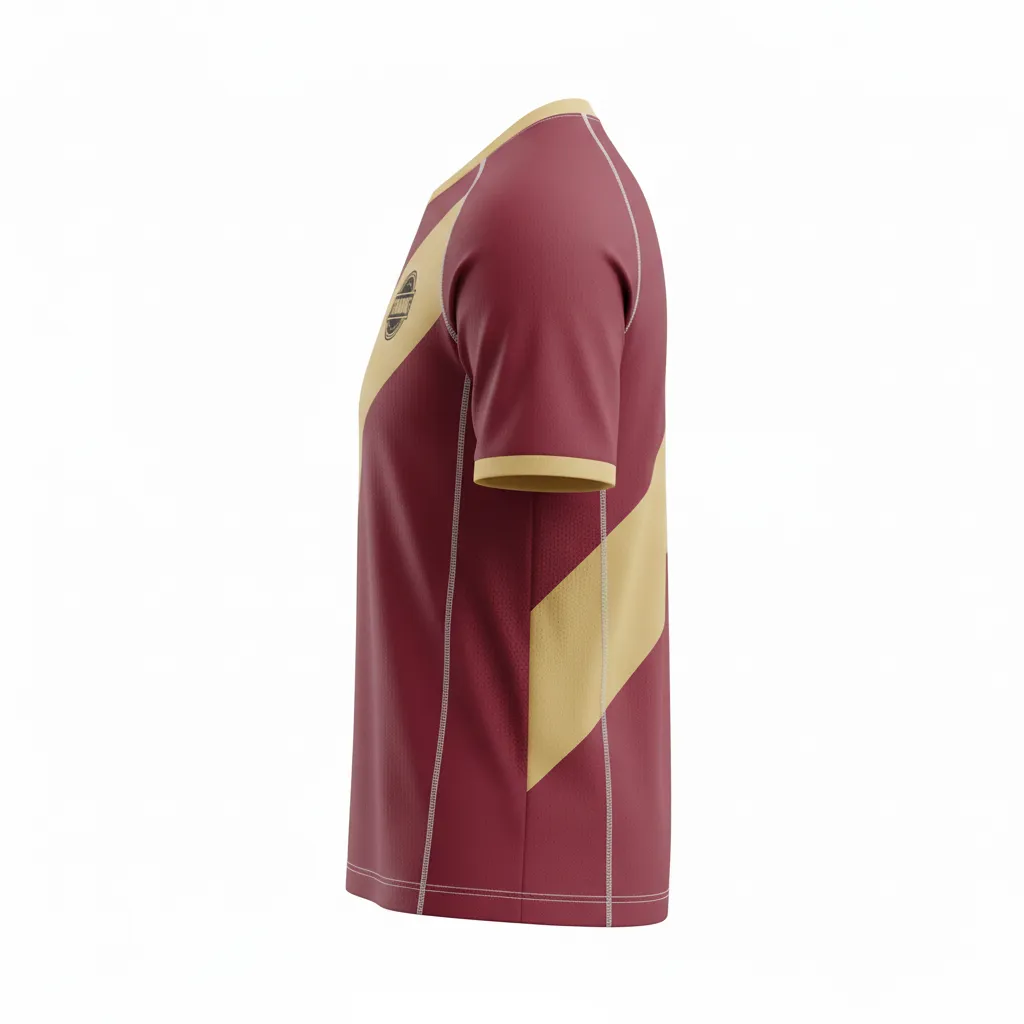 Custom Soccer Long Sleeve Training Jersey - Burgundy, Gold - Diagonal Sash - Side View - Kinexa Sportswear