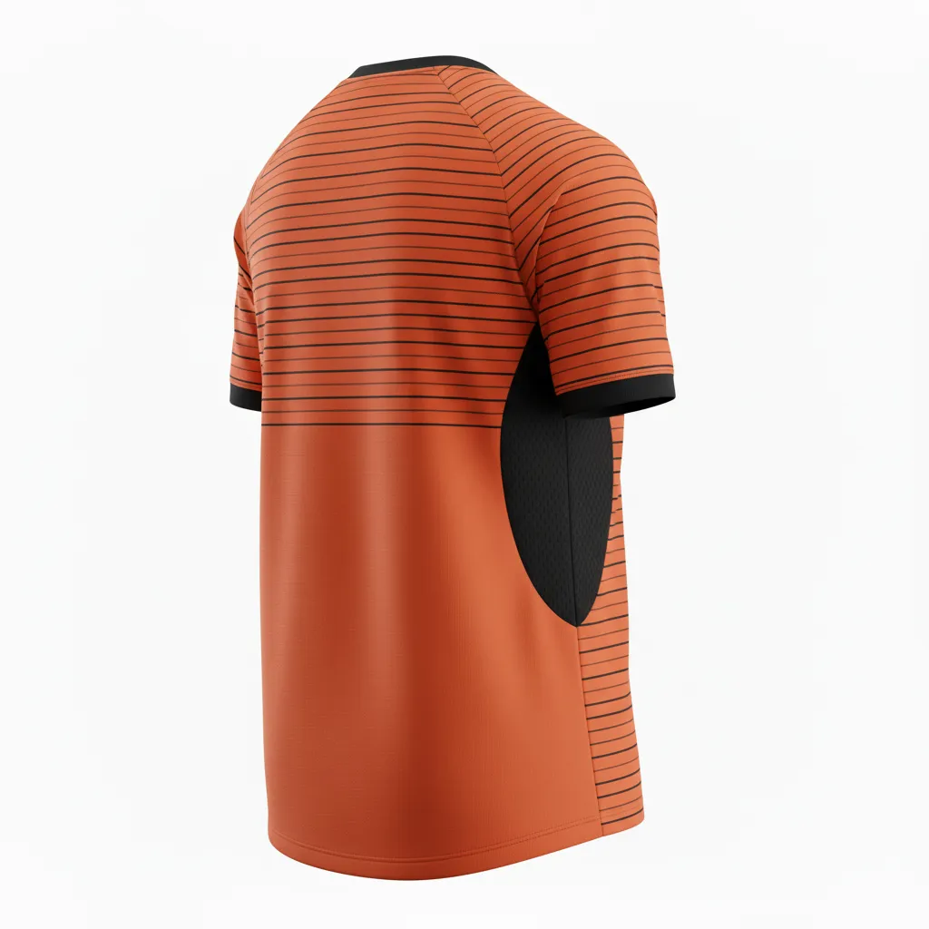 Custom Soccer Long Sleeve Training Jersey - Burnt, Orange, Black - Horizontal Stripes - Back View - Kinexa Sportswear