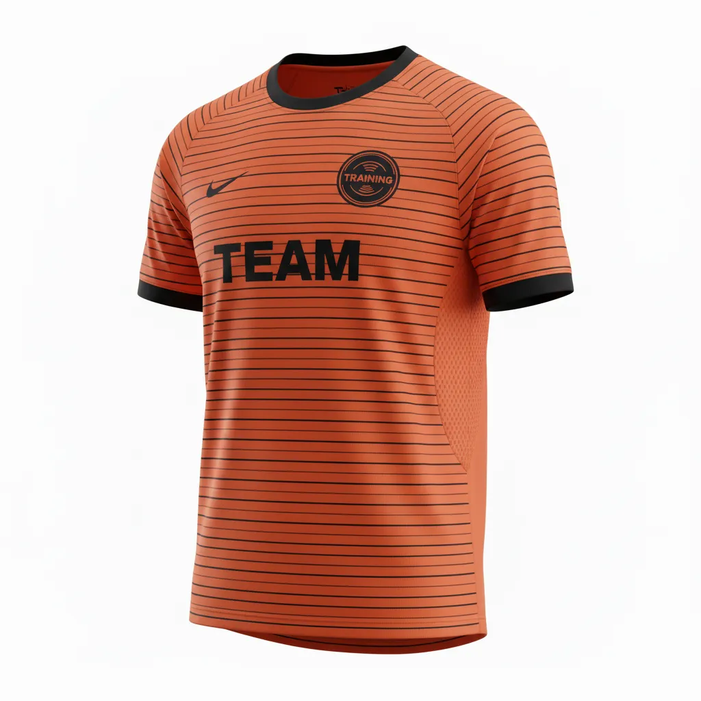 Custom Soccer Long Sleeve Training Jersey - Burnt, Orange, Black - Horizontal Stripes - Front View - Kinexa Sportswear
