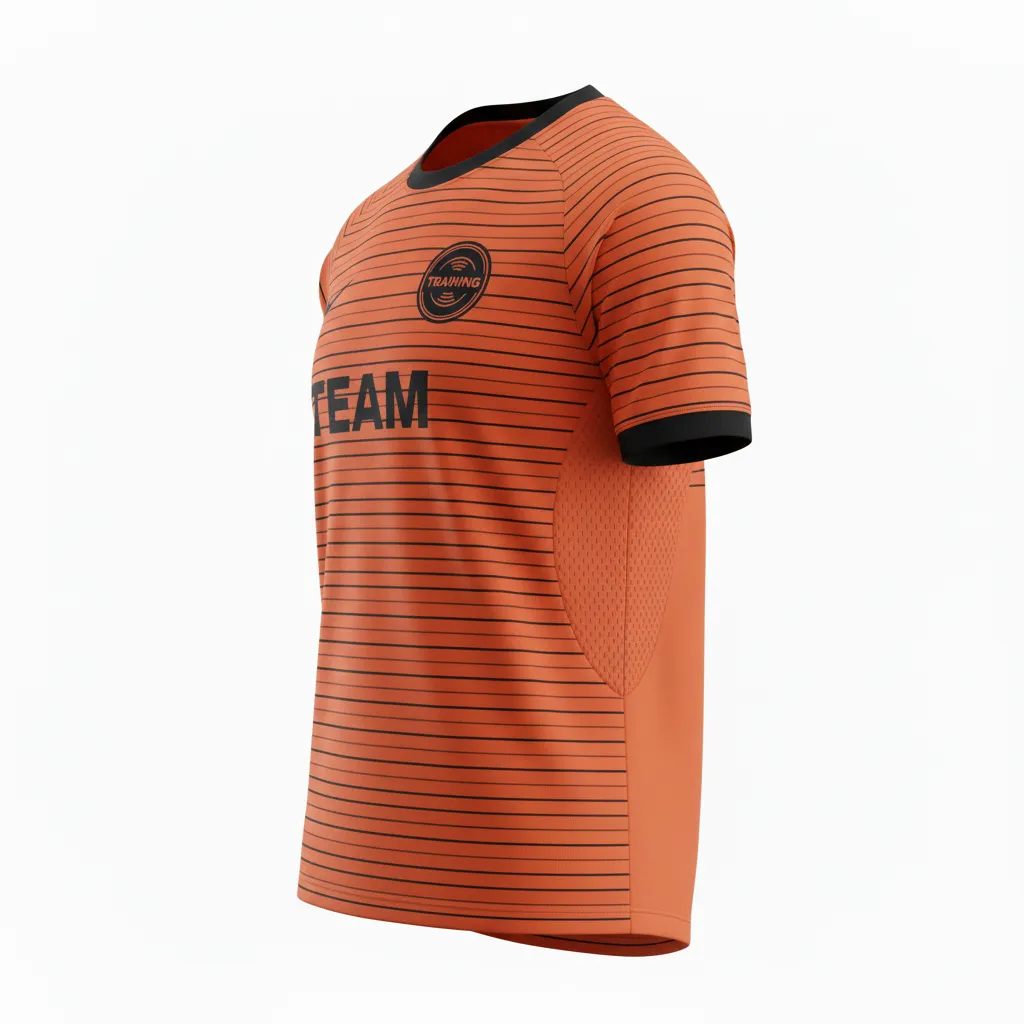 Custom Soccer Long Sleeve Training Jersey - Burnt, Orange, Black - Horizontal Stripes - Side View - Kinexa Sportswear
