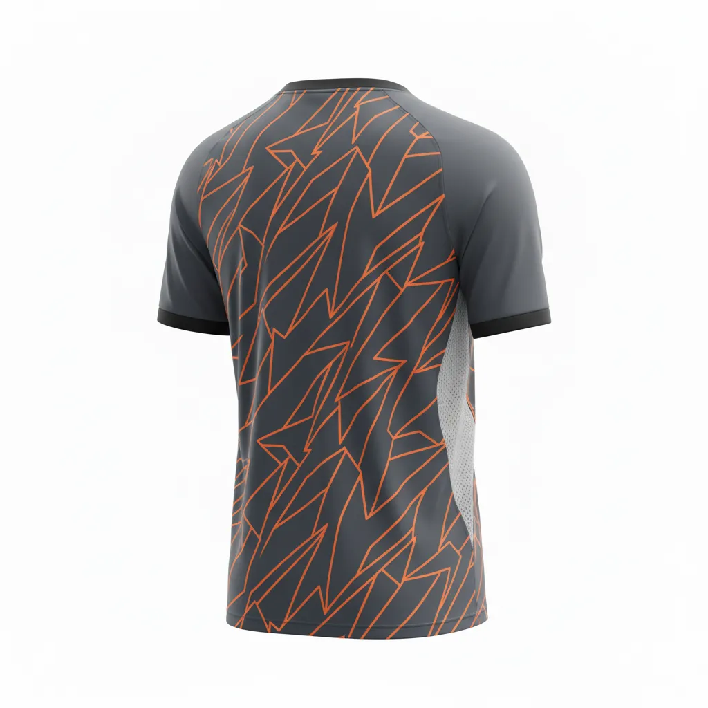 Custom Soccer Long Sleeve Training Jersey - Orange - Charcoal Neon Geometric - Back View - Kinexa Sportswear