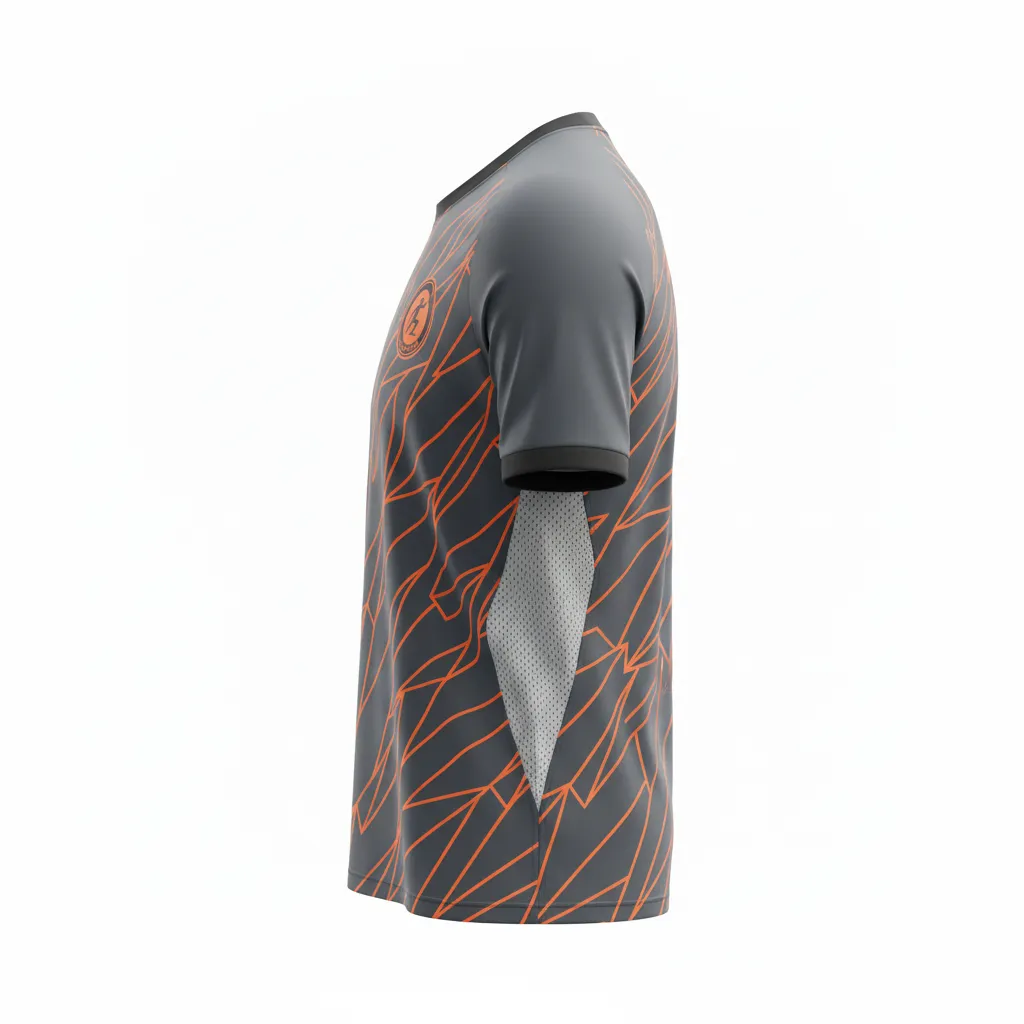 Custom Soccer Long Sleeve Training Jersey - Orange - Charcoal Neon Geometric - Side View - Kinexa Sportswear