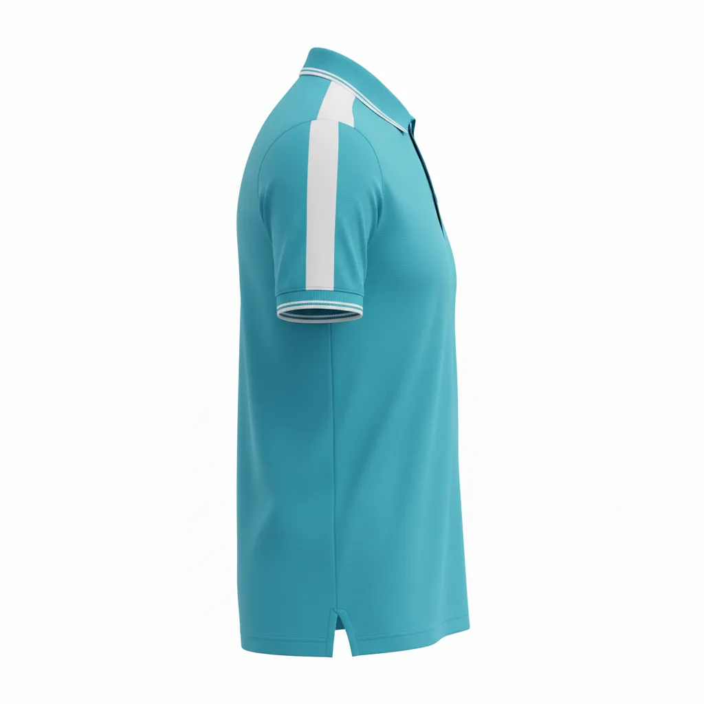 Custom Soccer Polo Style Soccer Jersey - White - Travel Aqua - Side View - Kinexa Sportswear