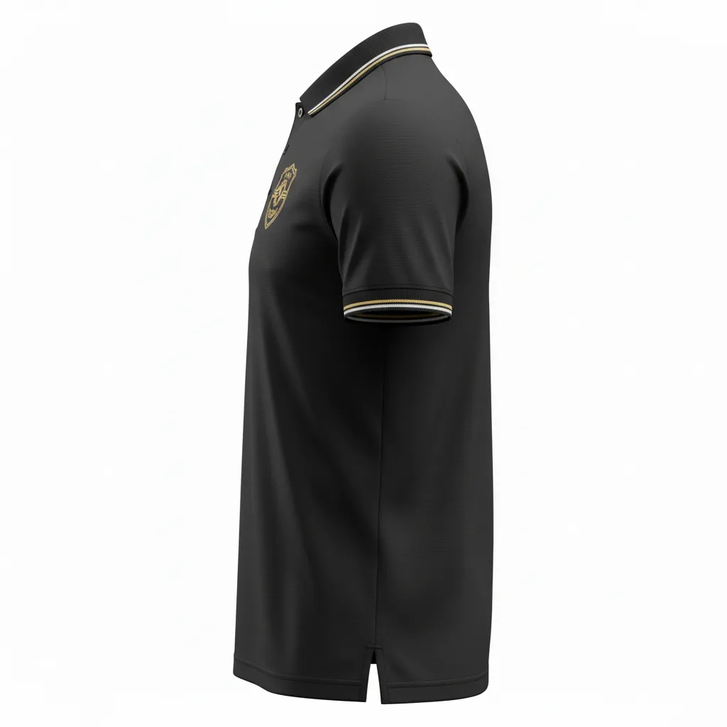 Custom Soccer Polo Style Soccer Jersey - Black, Gold, White - Travel - Side View - Kinexa Sportswear