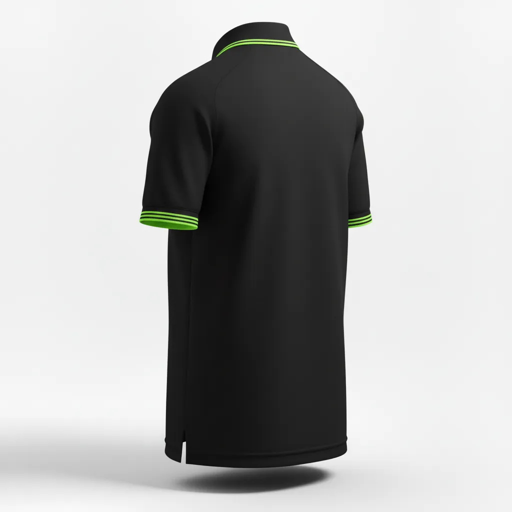 Custom Soccer Polo Style Soccer Jersey - Black, Green - Travel Neon - Back View - Kinexa Sportswear
