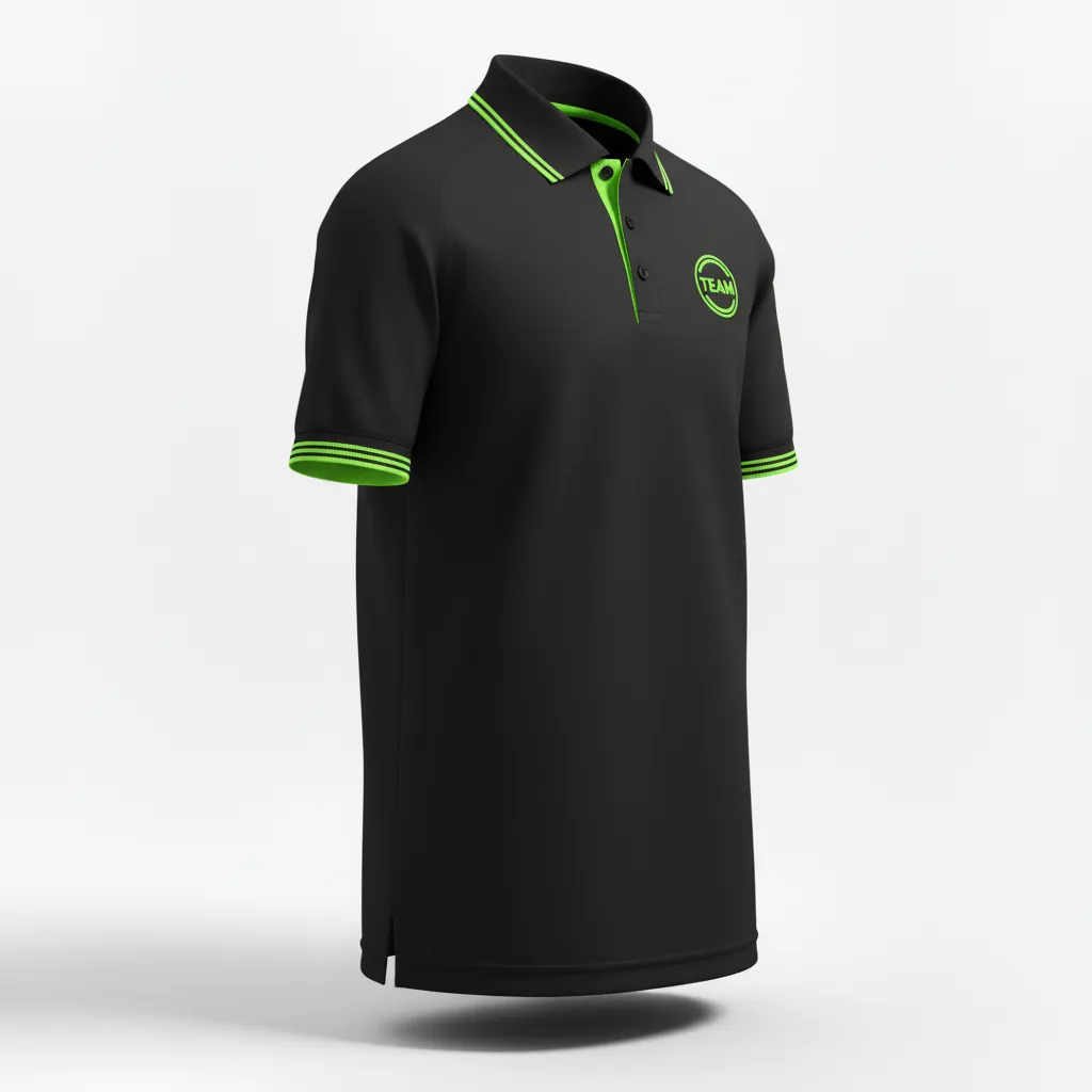 Custom Soccer Polo Style Soccer Jersey - Black, Green - Travel Neon - Front View - Kinexa Sportswear