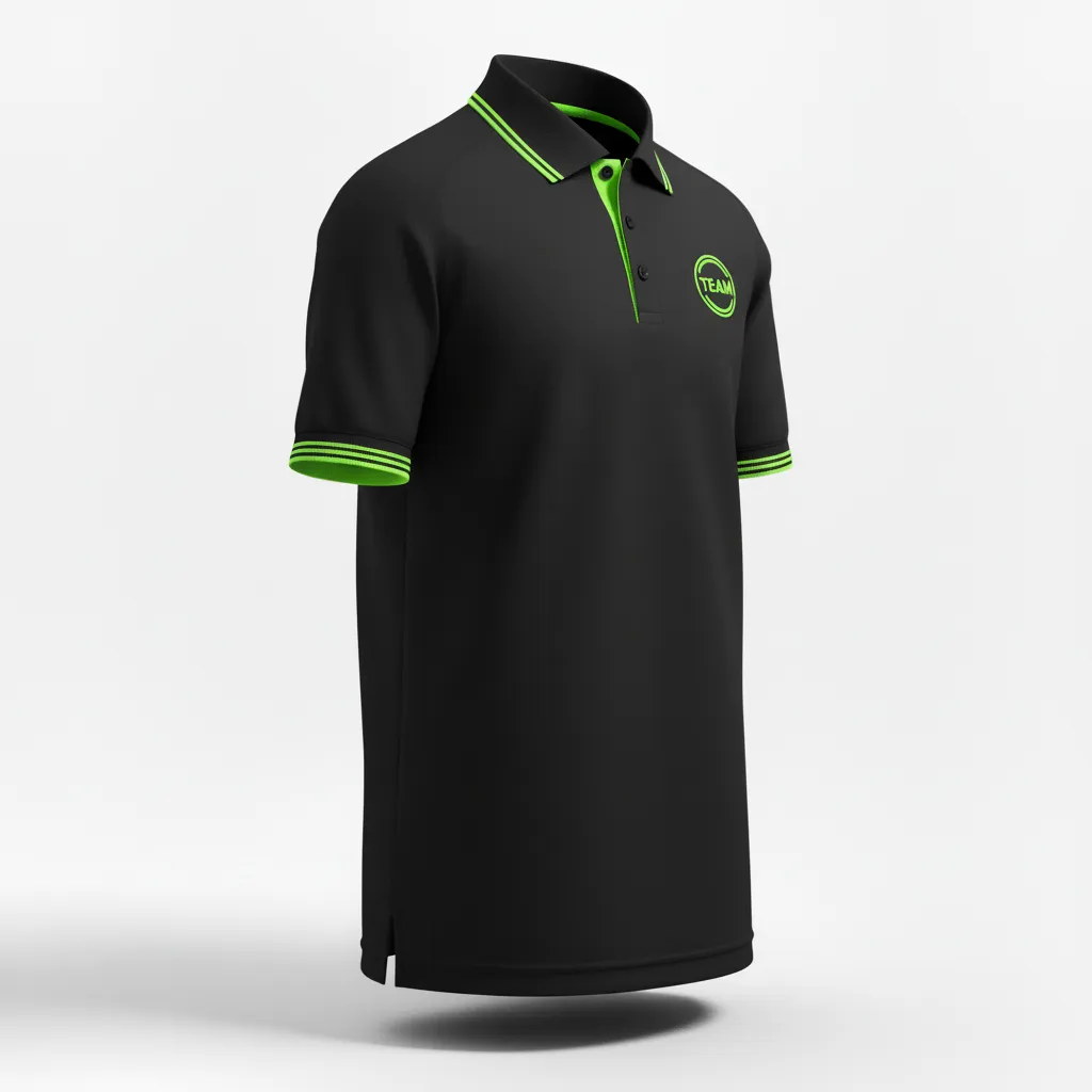 Custom Soccer Polo Style Soccer Jersey - Black, Green - Travel Neon - Side View - Kinexa Sportswear