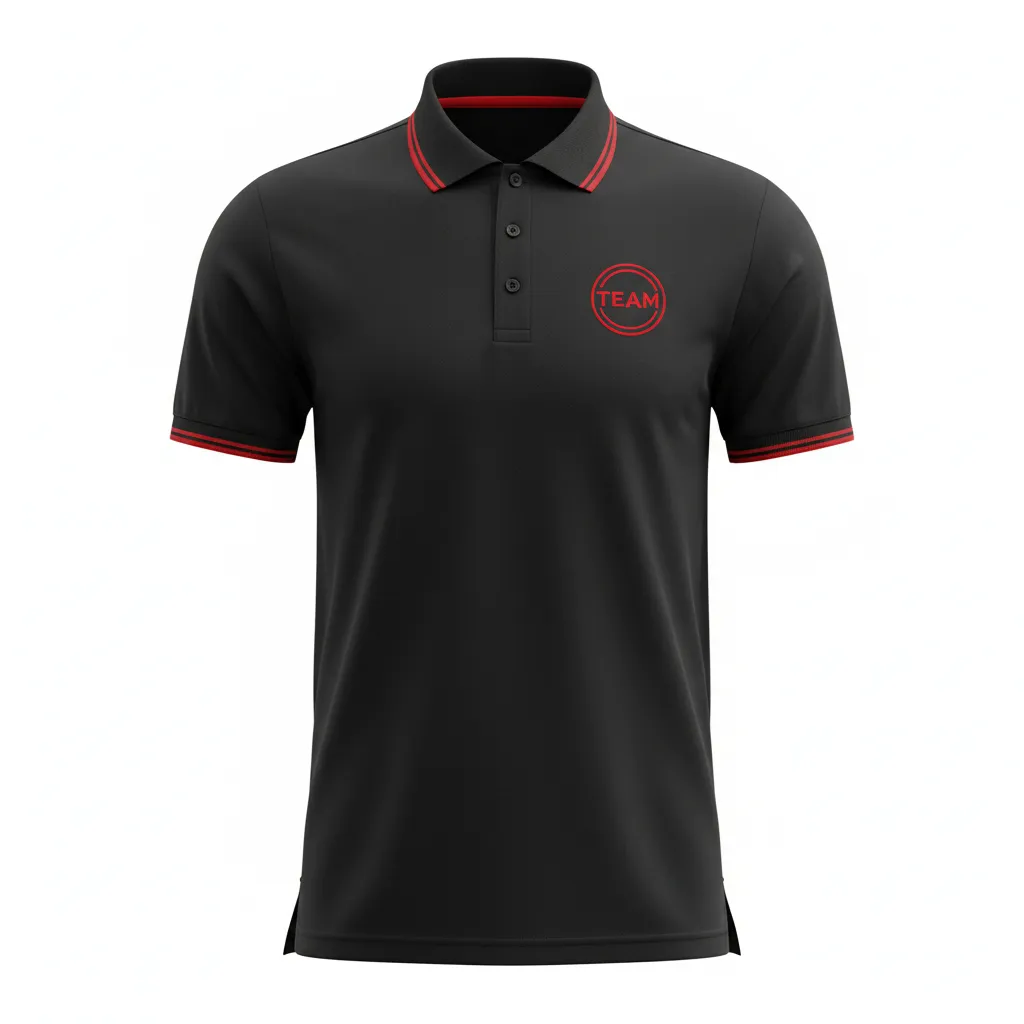 Custom Soccer Polo Style Soccer Jersey - Black, Red - Travel - Front View - Kinexa Sportswear