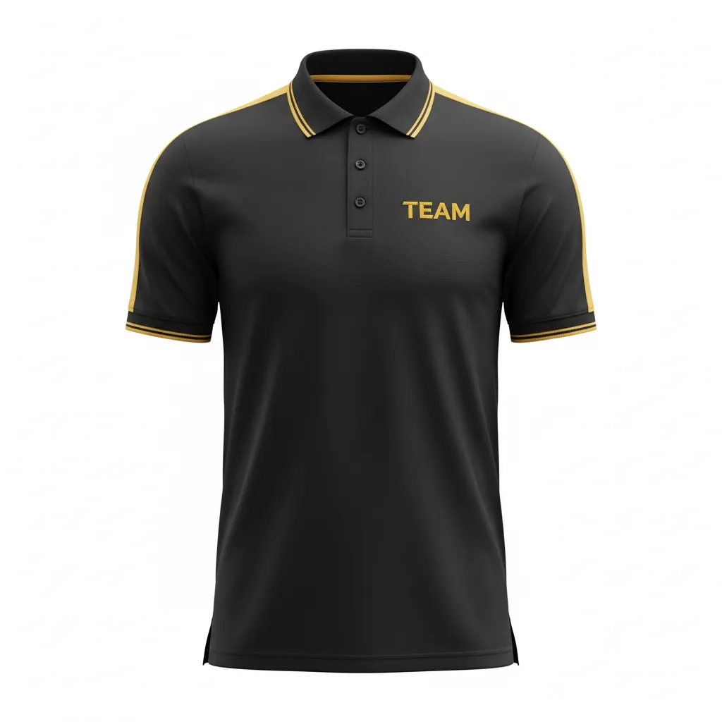 Custom Soccer Polo Style Soccer Jersey - Black, Gold - Travel Vegas - Front View - Kinexa Sportswear