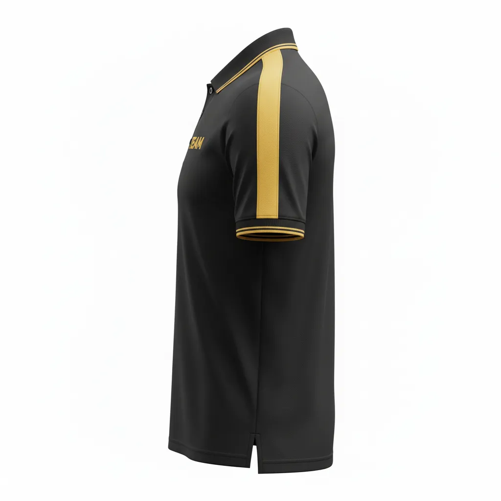 Custom Soccer Polo Style Soccer Jersey - Black, Gold - Travel Vegas - Side View - Kinexa Sportswear