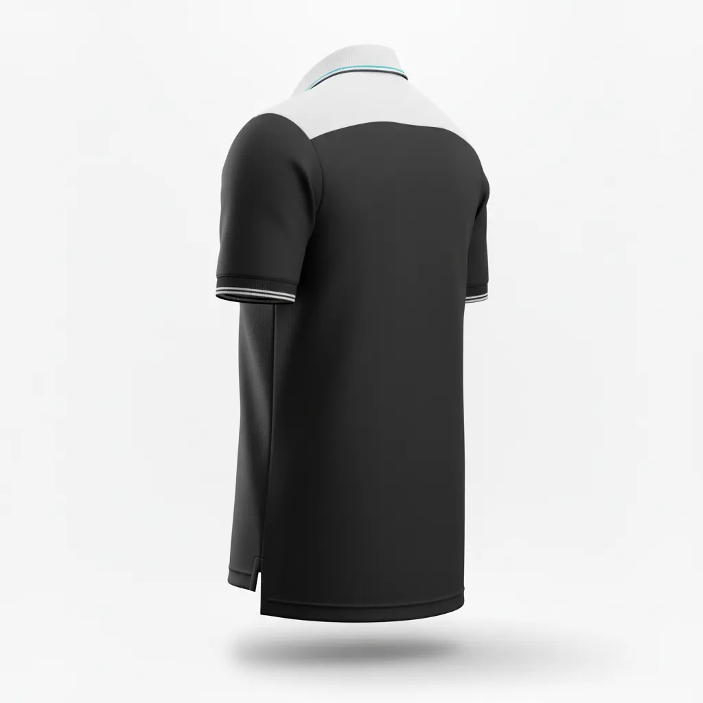 Custom Soccer Polo Style Soccer Jersey - Black, White - Travel - Back View - Kinexa Sportswear