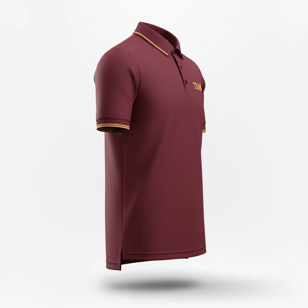 Custom Soccer Polo Style Soccer Jersey - Burgundy, Gold - Travel - Side View - Kinexa Sportswear